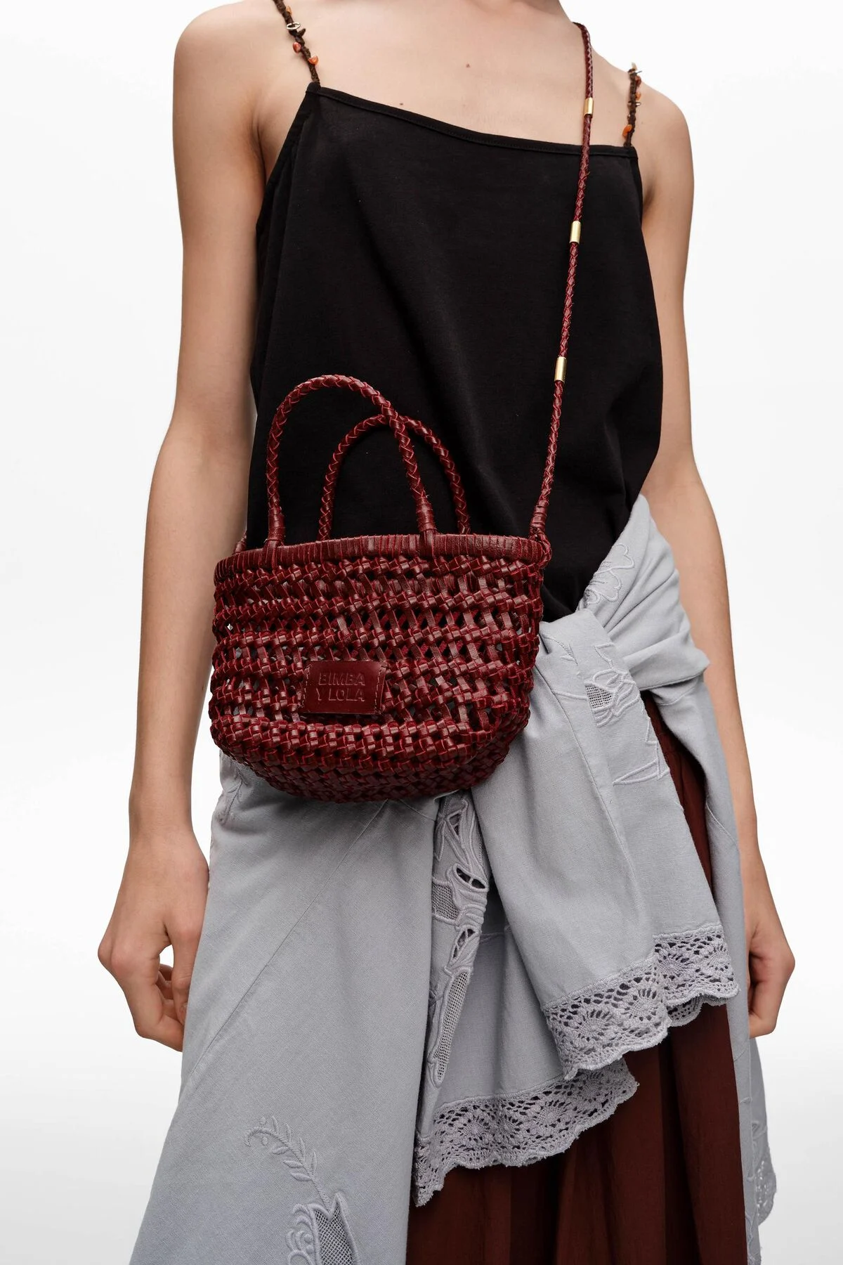 Dark cherry leather plaited mini bag