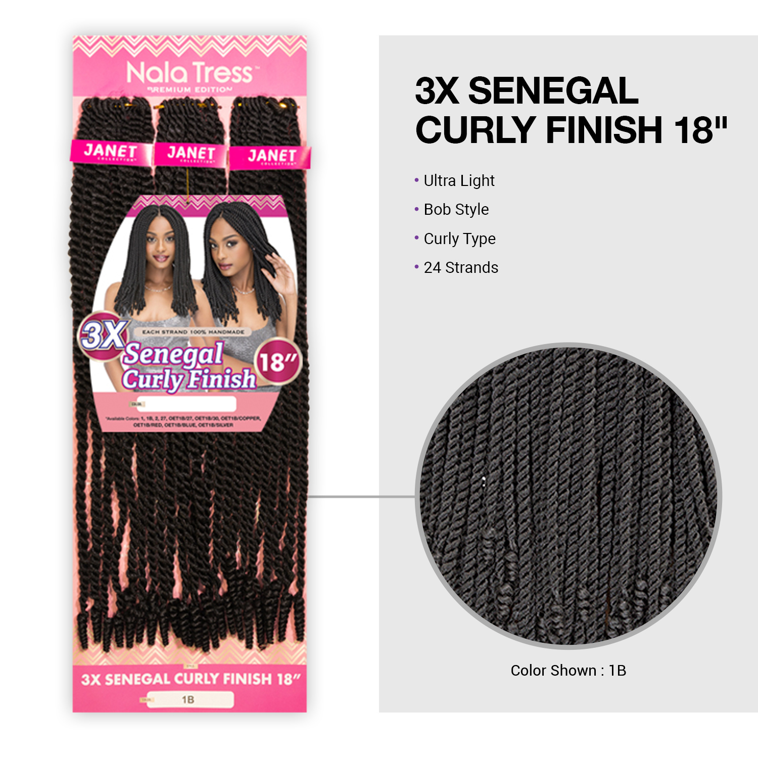 Janet Collection Synthetic Hair Crochet Braids 3X Senegal Curly Finish 18