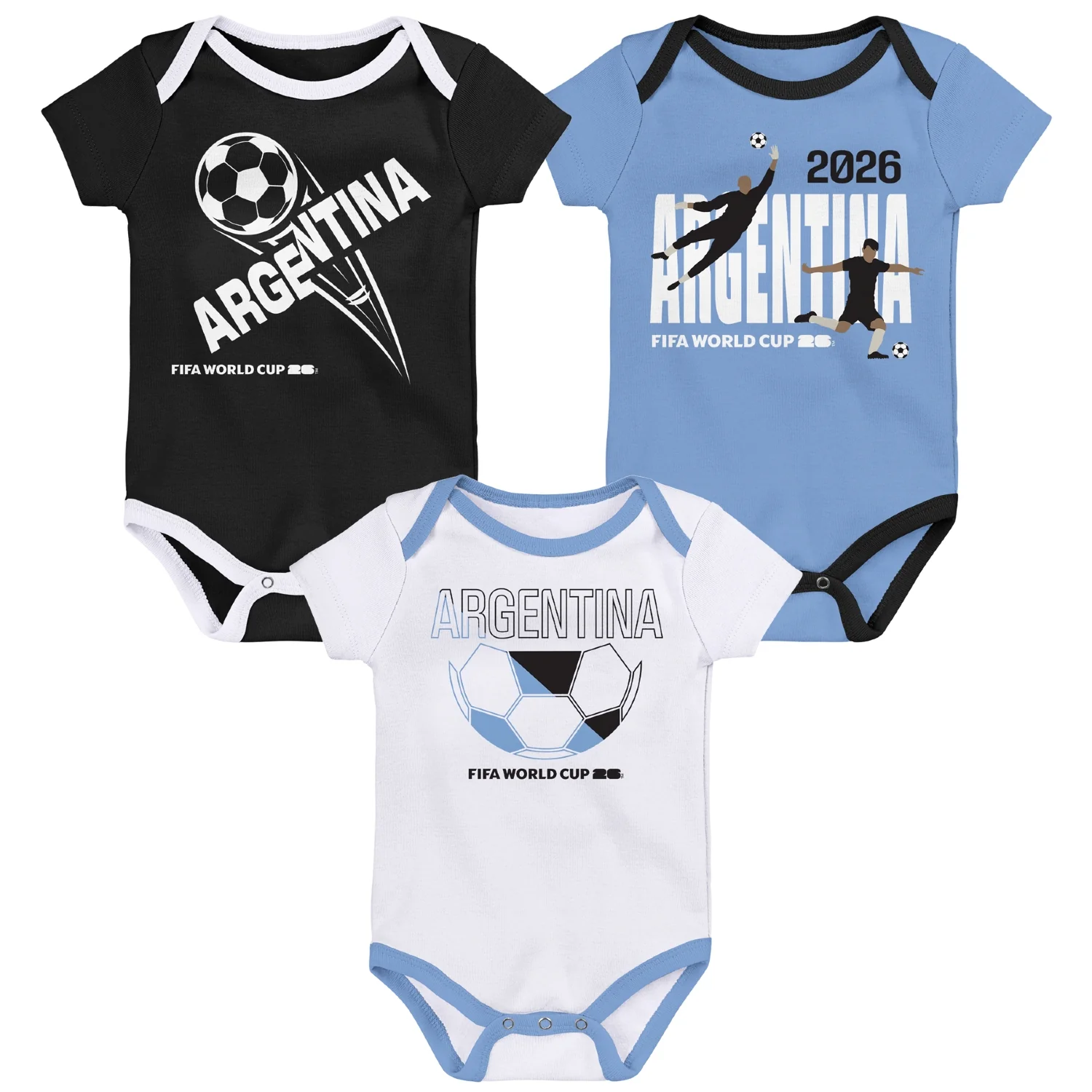 2026 Soccer Fan Collection Argentina Onesie 3 Pack - Infant