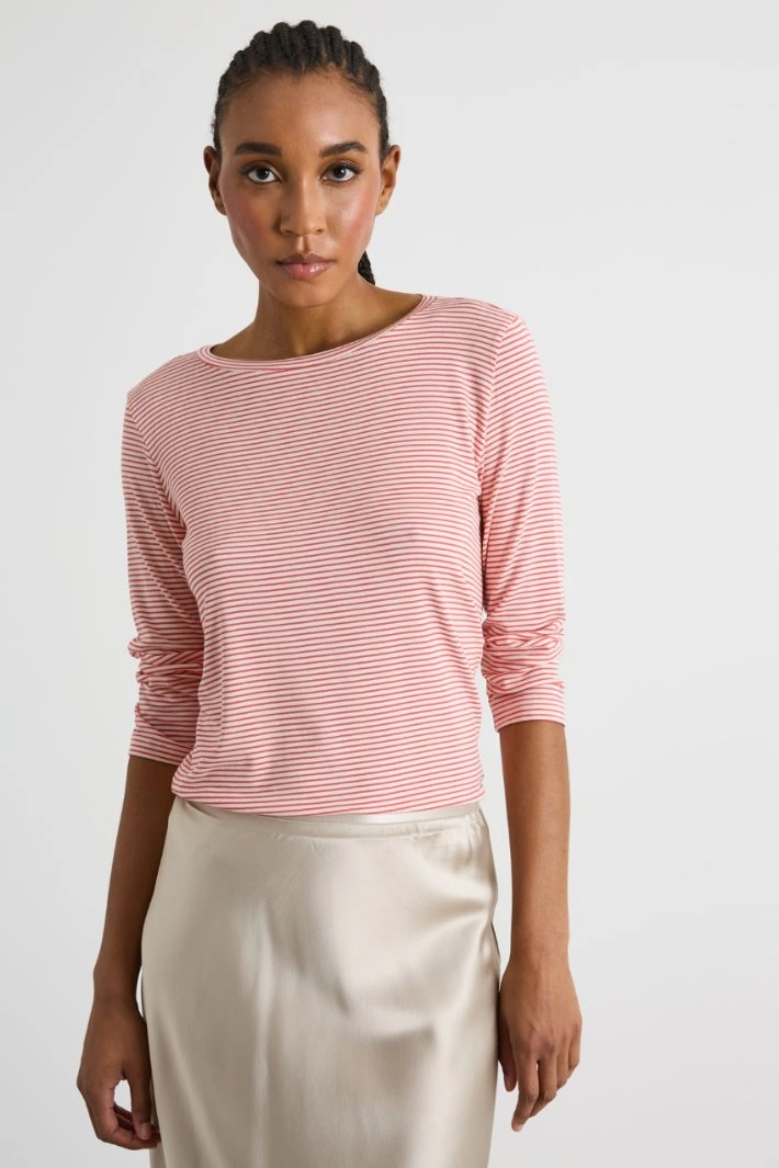 Three-quarter-sleeve T-shirt - PINK WHITE