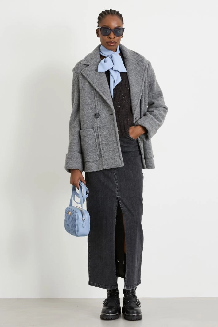 Boiled wool jersey pea coat - GREY