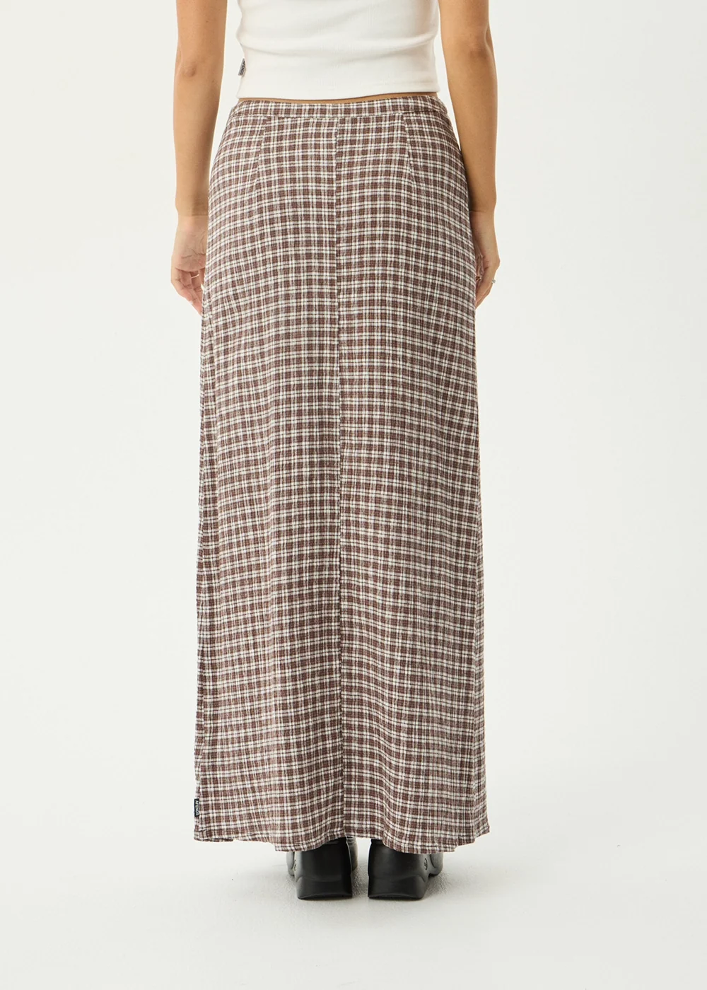 AFENDS Womens Lita - Seersucker Maxi Skirt - Base Coffee Check