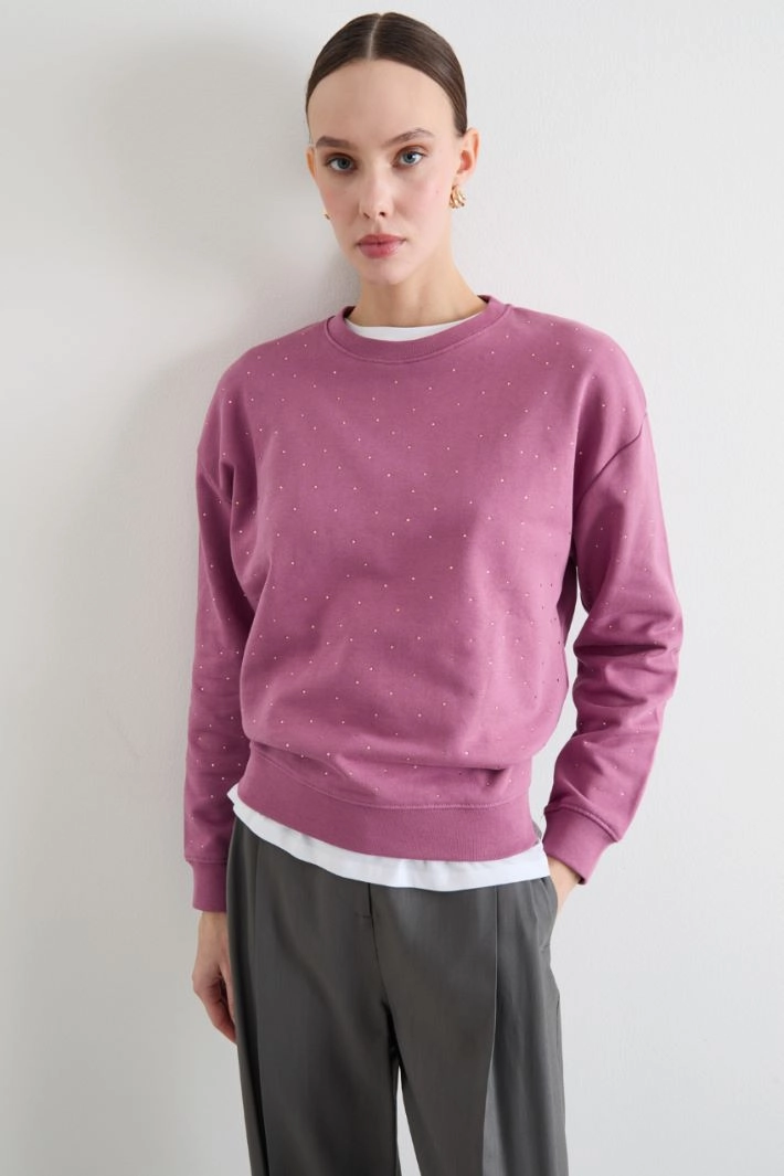 Rhinestone-Embellished Sweatshirt - PINK