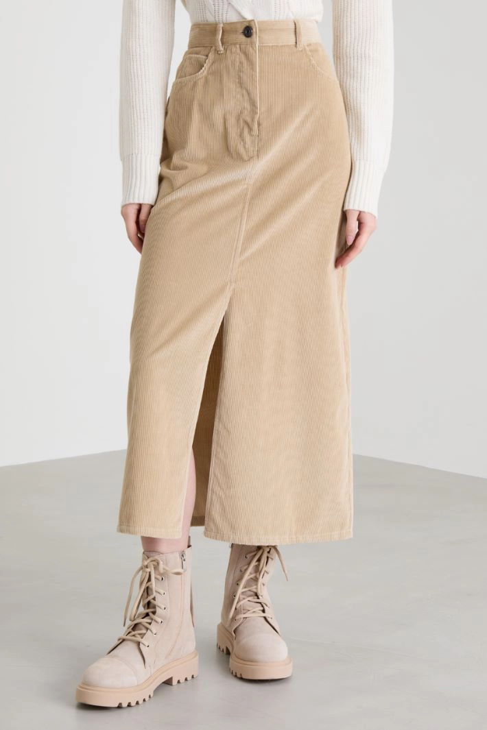 Velvet 5-pocket skirt - BEIGE