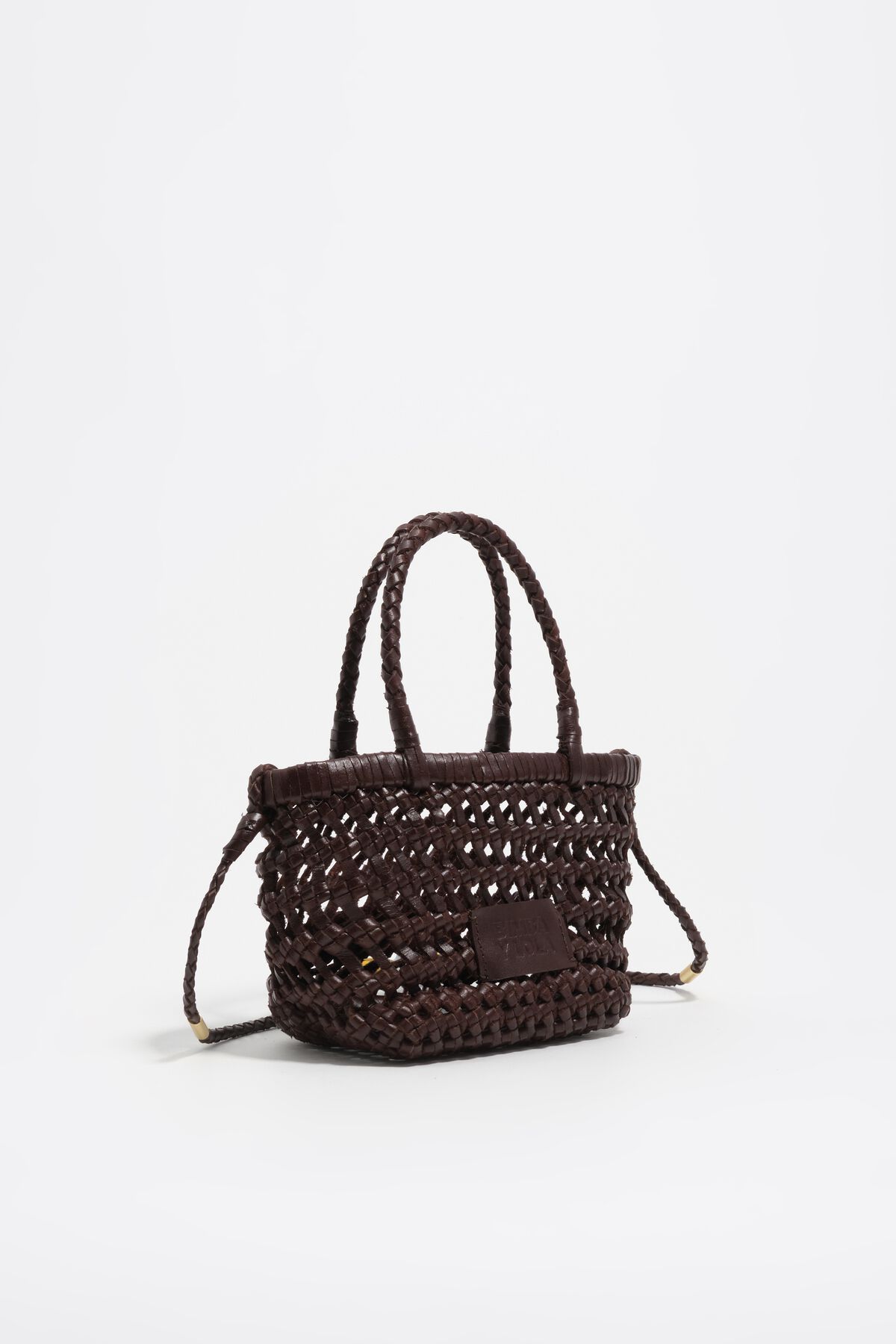 Dark brown mini plaited leather bag