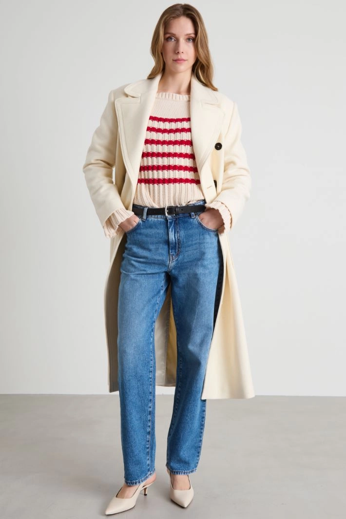 Cotton boat-neck sweater - CREAM RED