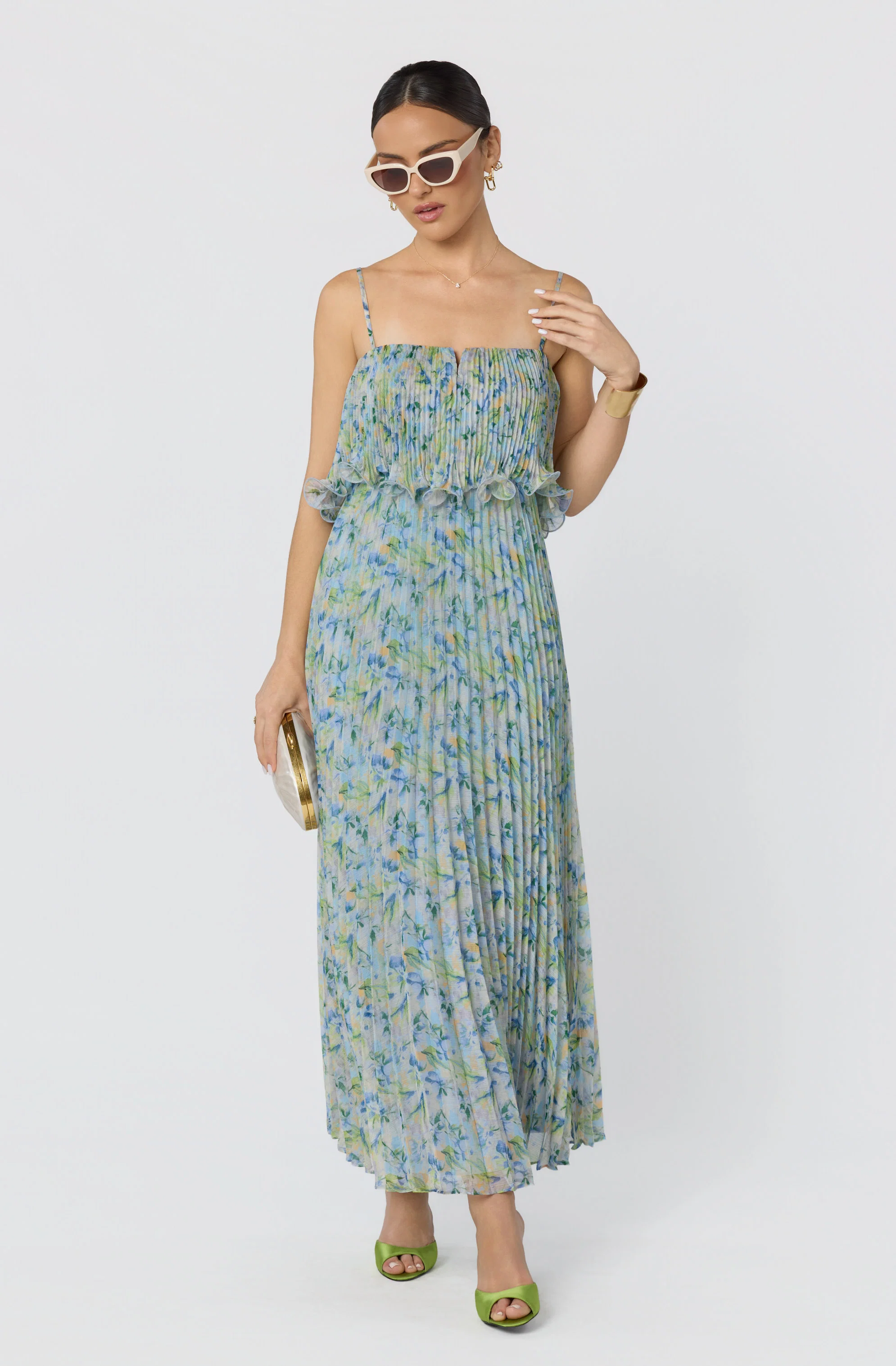 Makennah Plissé Floral Maxi Dress