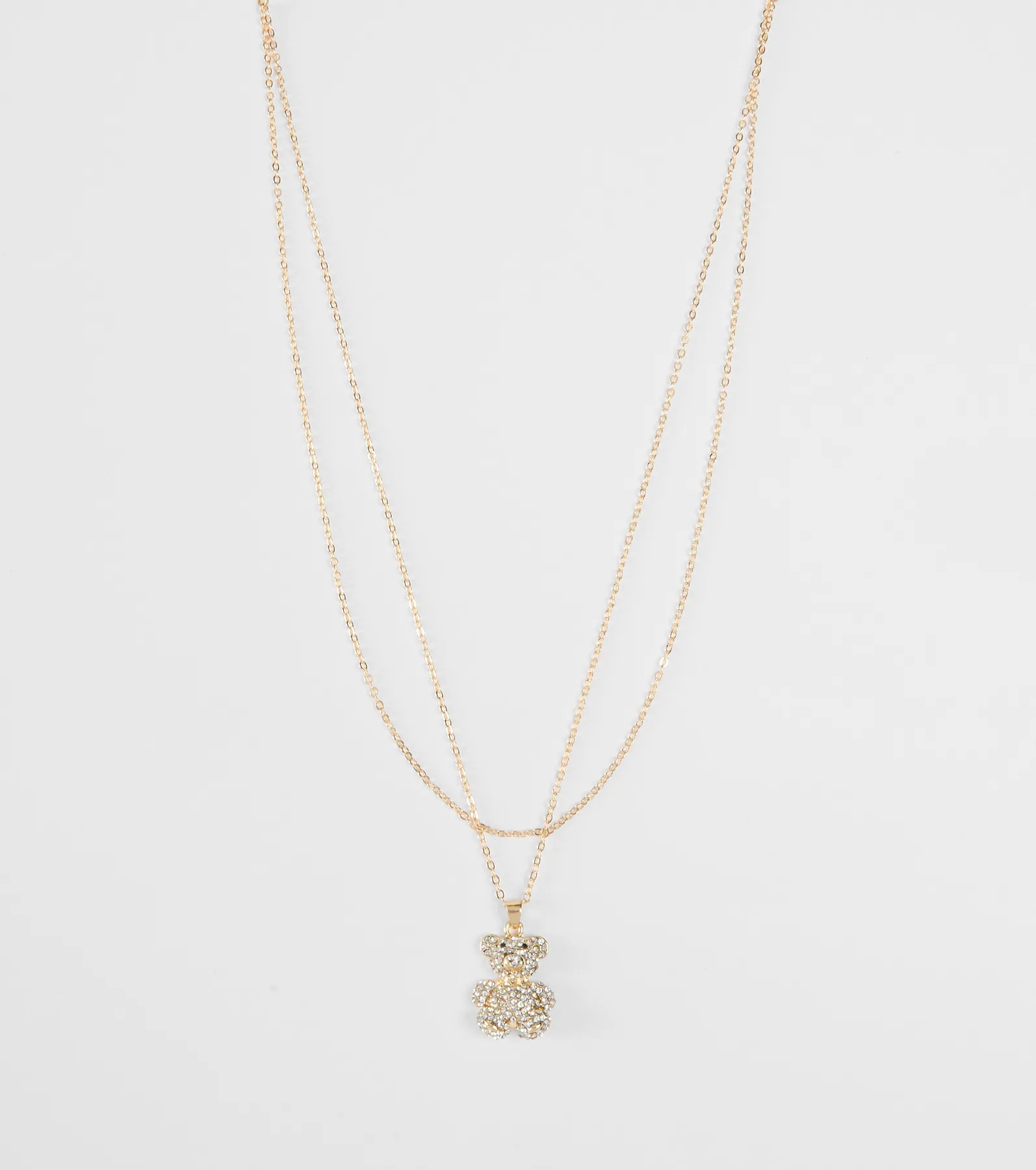 Rhinestone Teddy Bear Charm Necklace
