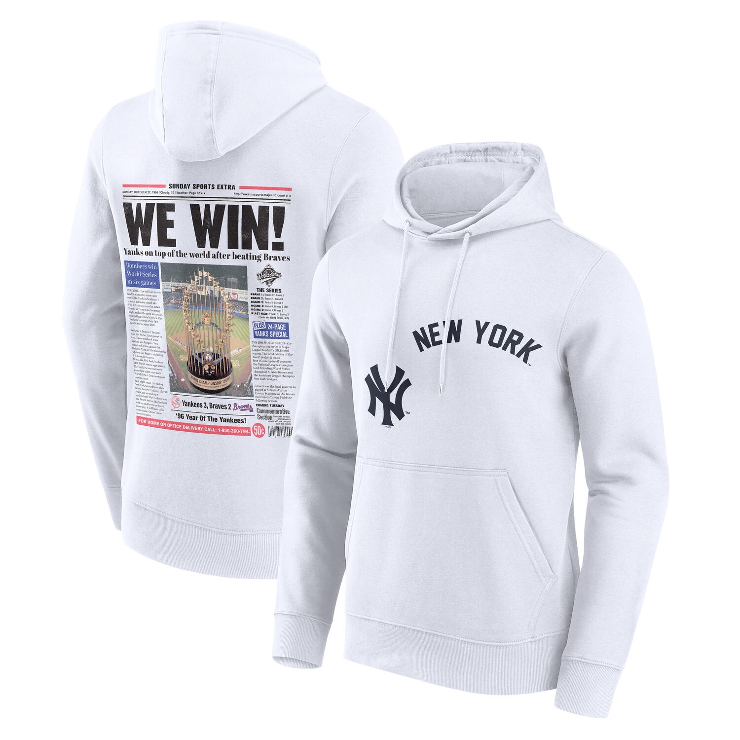 New York Yankees Championship Newspaper MLB Hoodie White