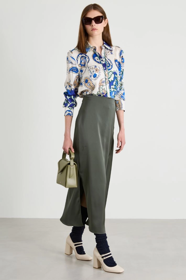 Satin skirt with godet - KHAKI GREEN