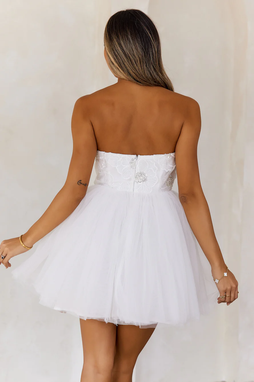 Princess Luxe Tulle Strapless Mini Dress White