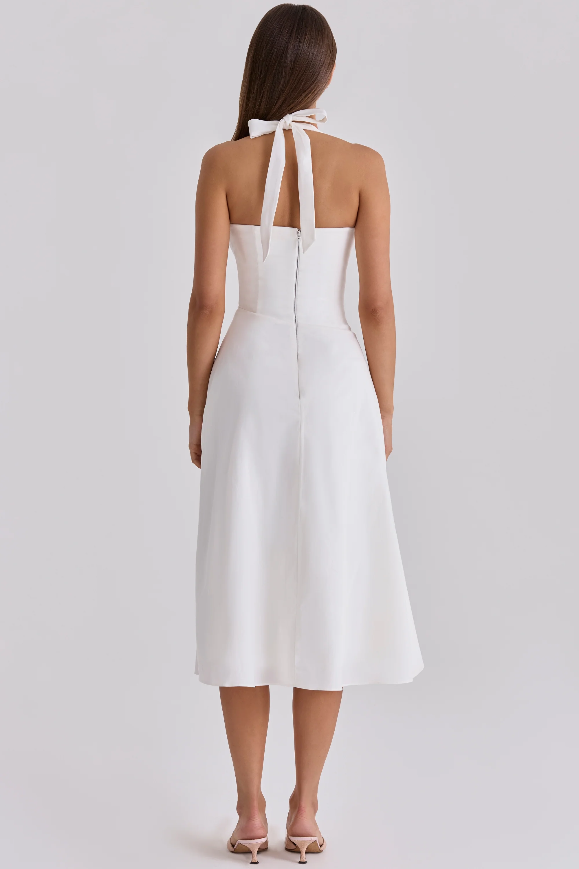 white halter neck cotton midi dress