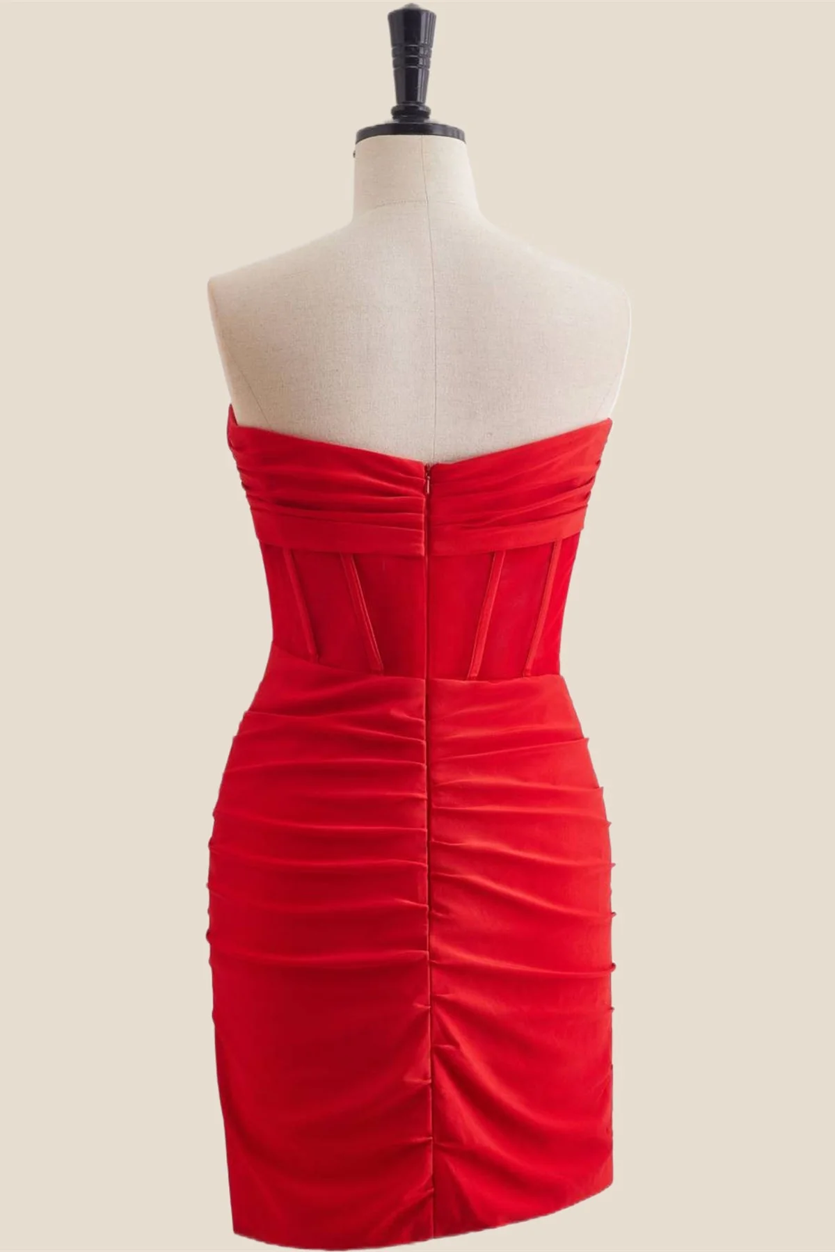 Strapless Red Ruched Bodycon Short Dress