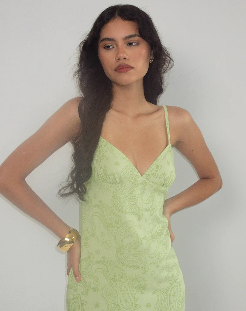 Sastra Midi Dress in Retro Paisley Lime