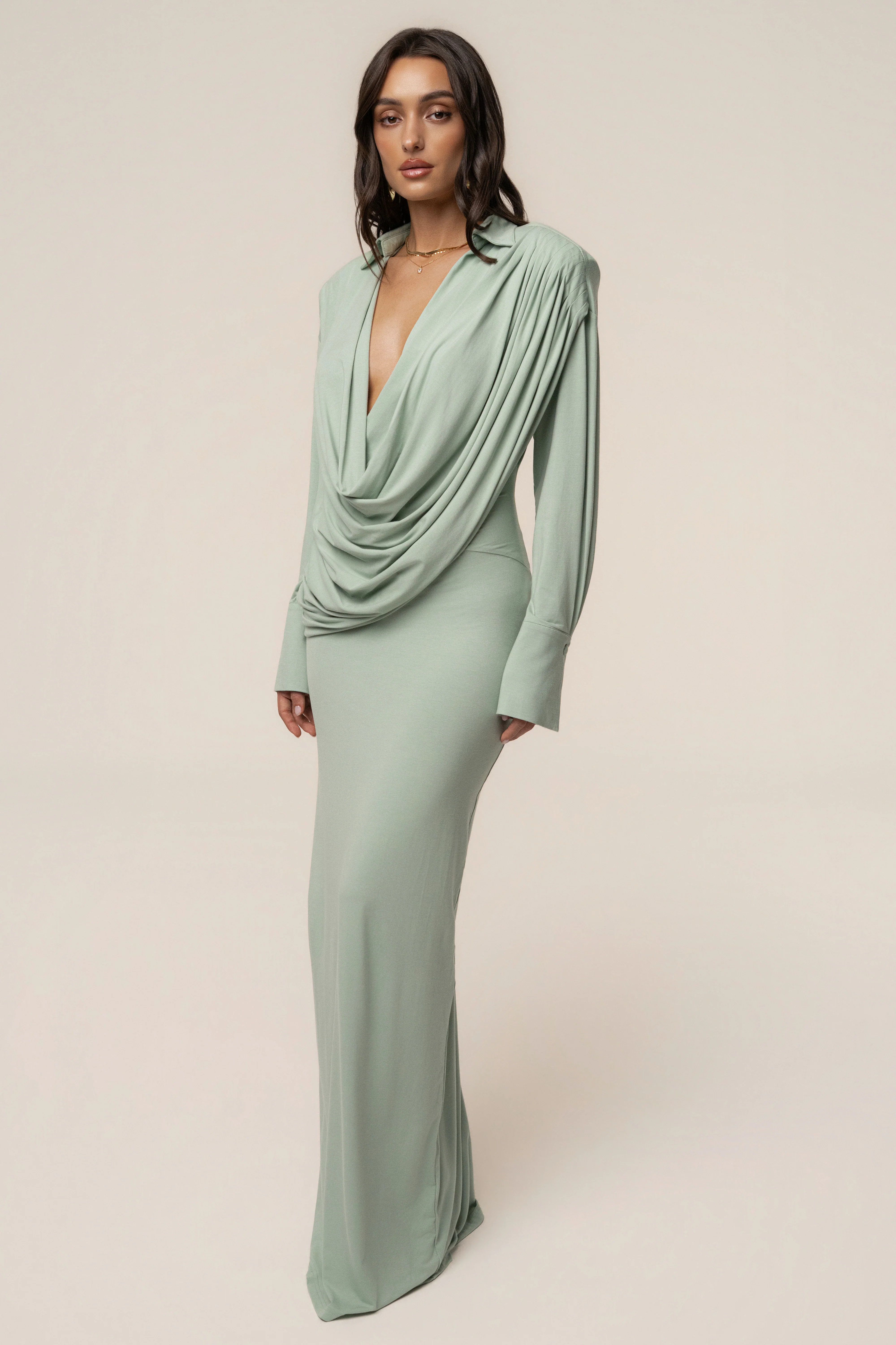 Mint Poise Draped Maxi Dress