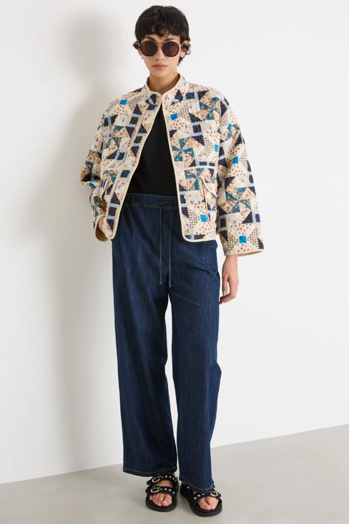 Wide-leg jeans with drawstring - BLUE