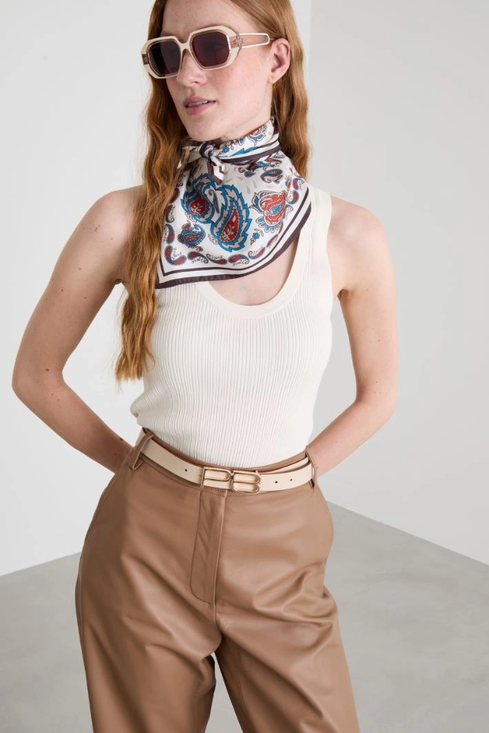 Silk twill scarf - CREAM BROWN