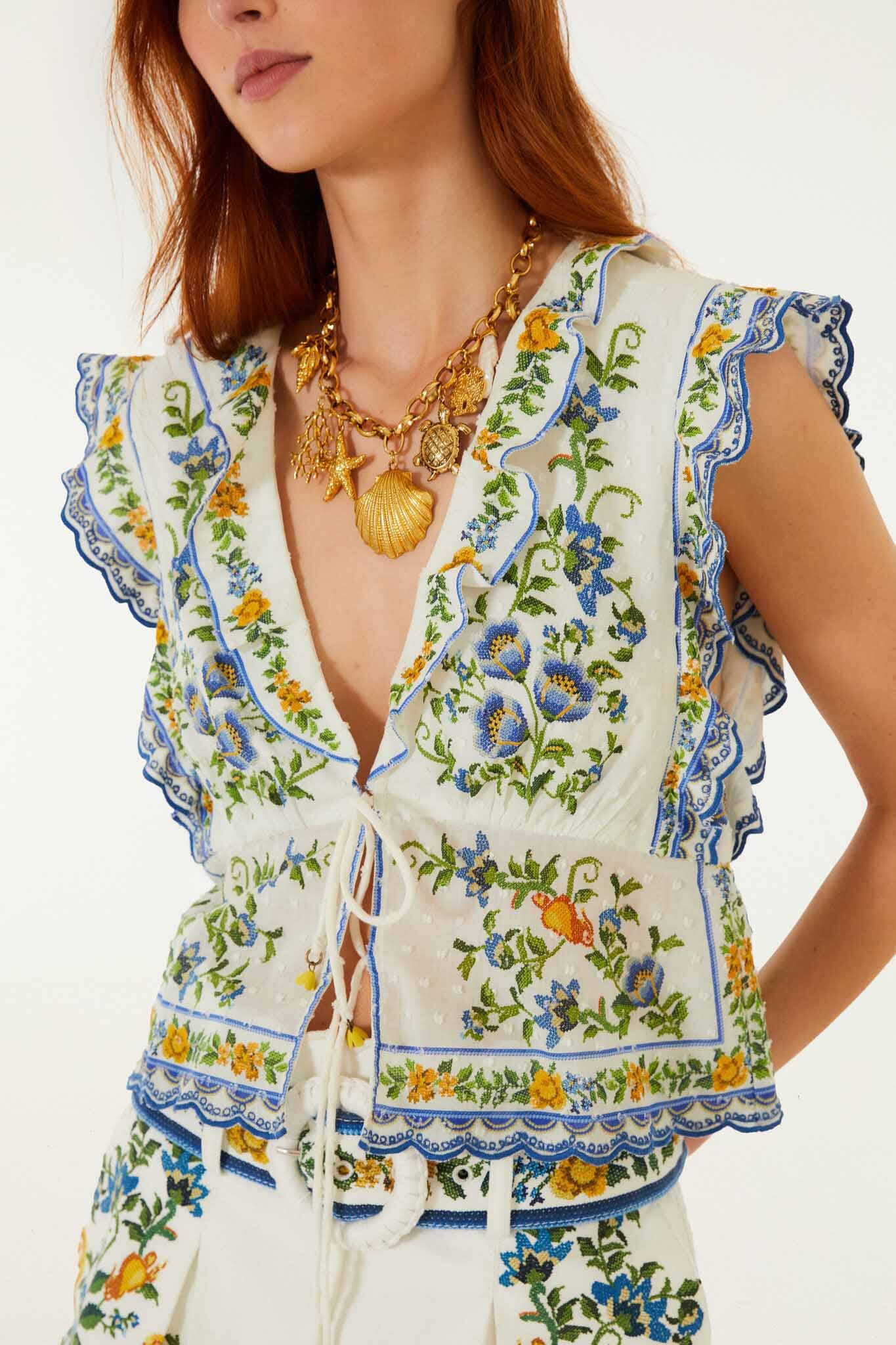 Off-White Emily Floral Tapestry Drawstring Blouse