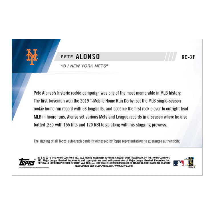 On-Card Auto # to 1 - Pete Alonso - MLB TOPPS NOW® Card RC002F