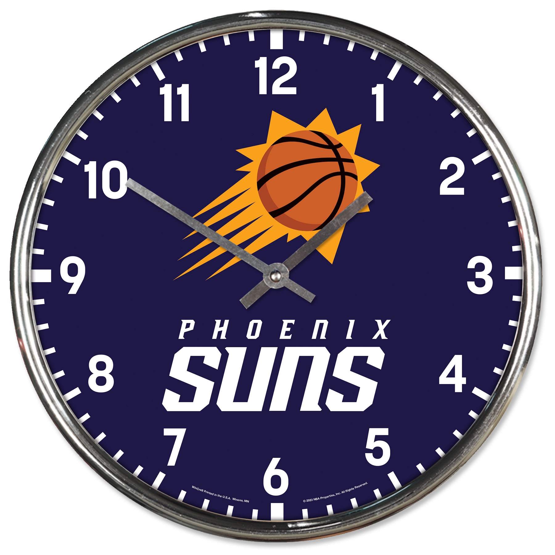Phoenix Suns Chrome NBA Team Design Wall Clock