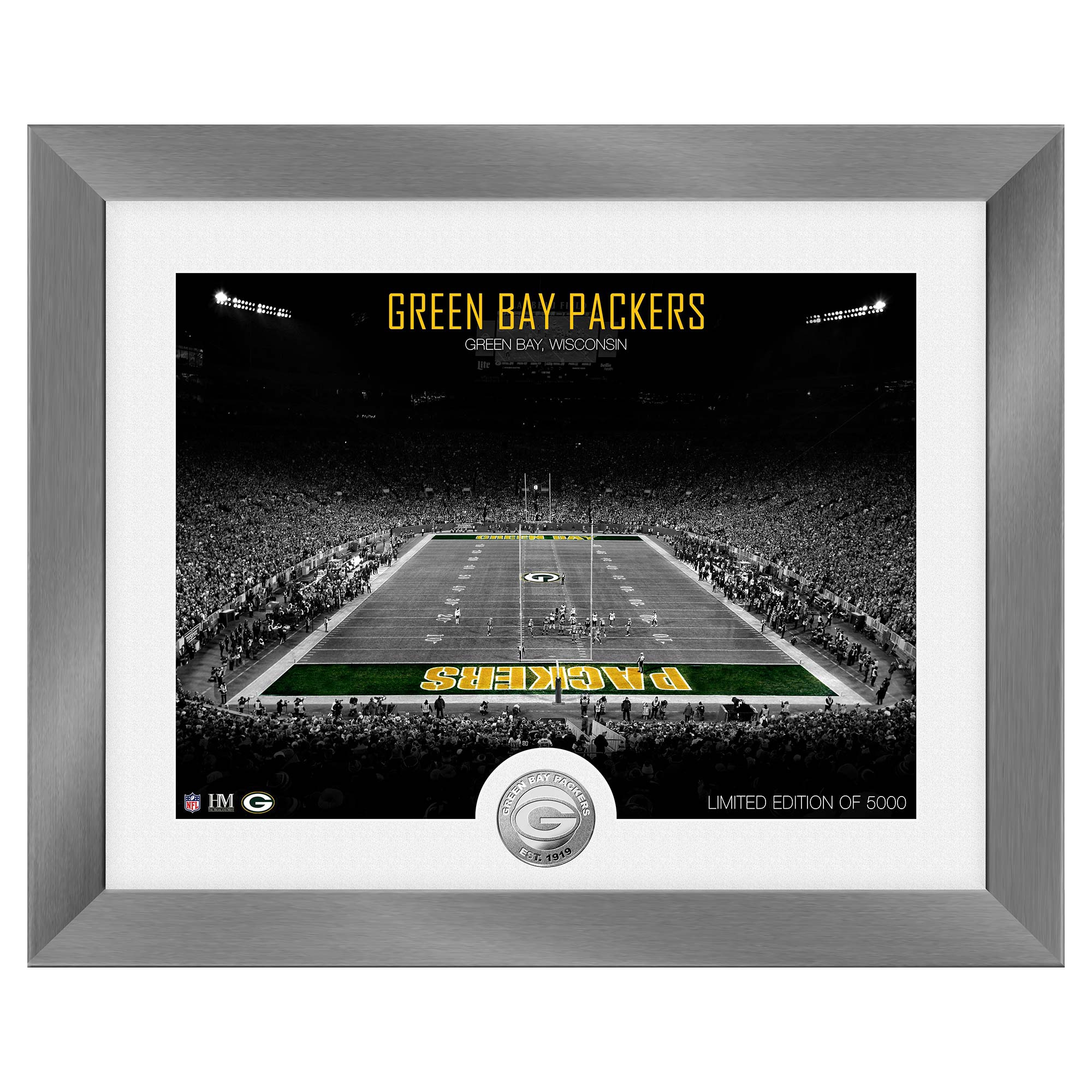 Green Bay Packers Art Deco Stadium Silver Coin Framed NFL Photo