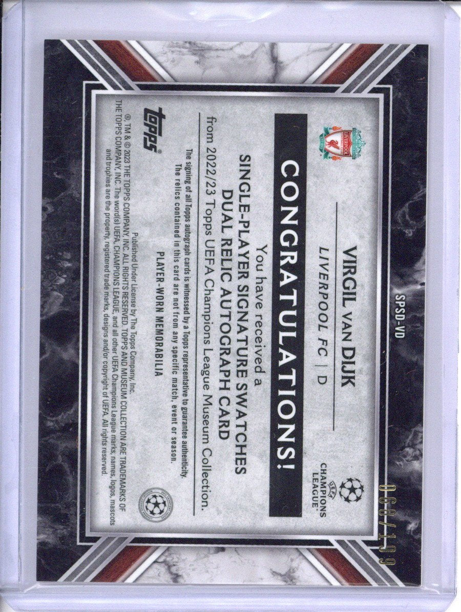 2022-23 Topps Museum UEFA Virgil Van Dijk Jumbo Relic Patch Auto 68/199
