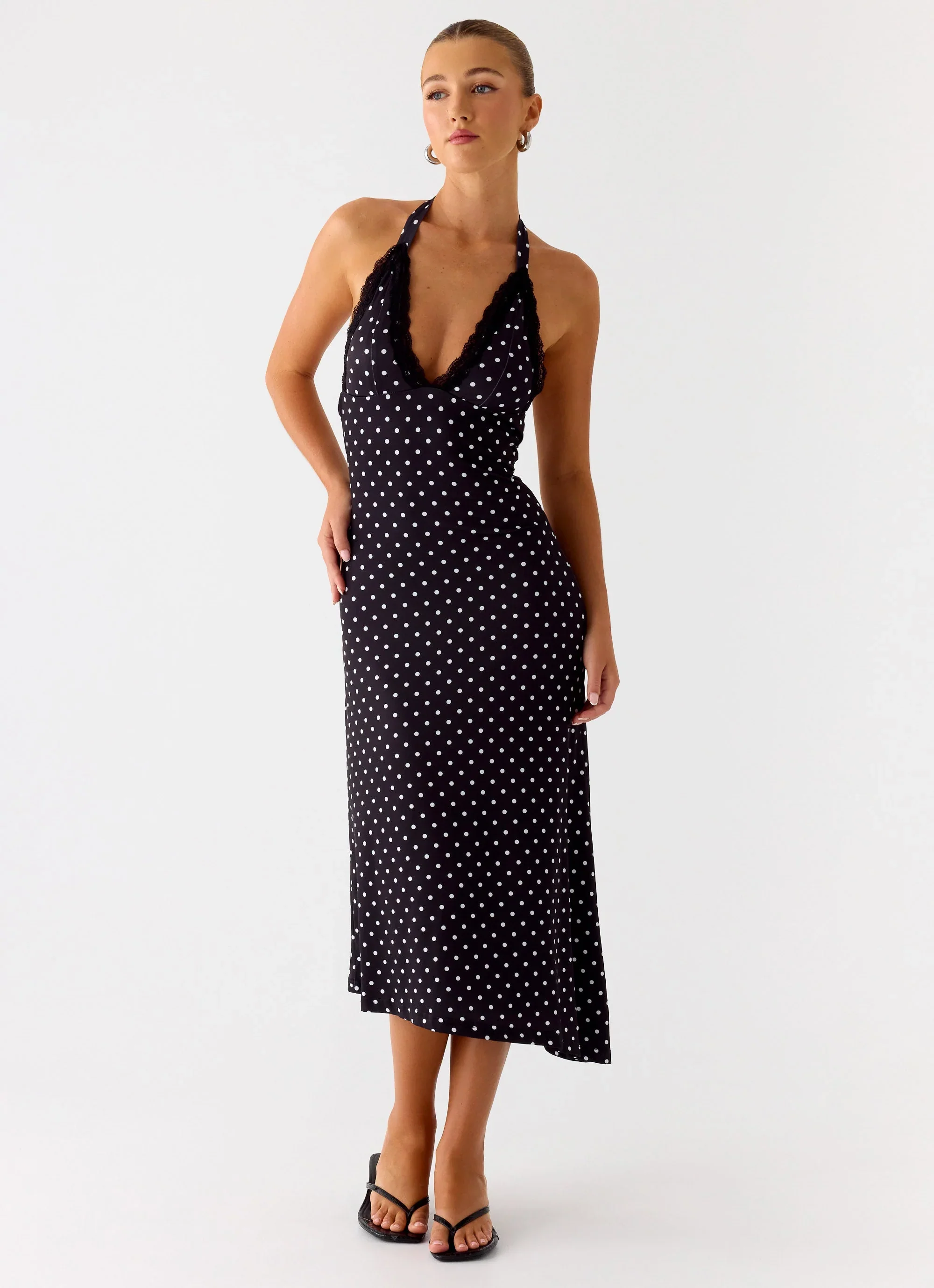 Illuminate Halter Midi Dress - Black Polkadot