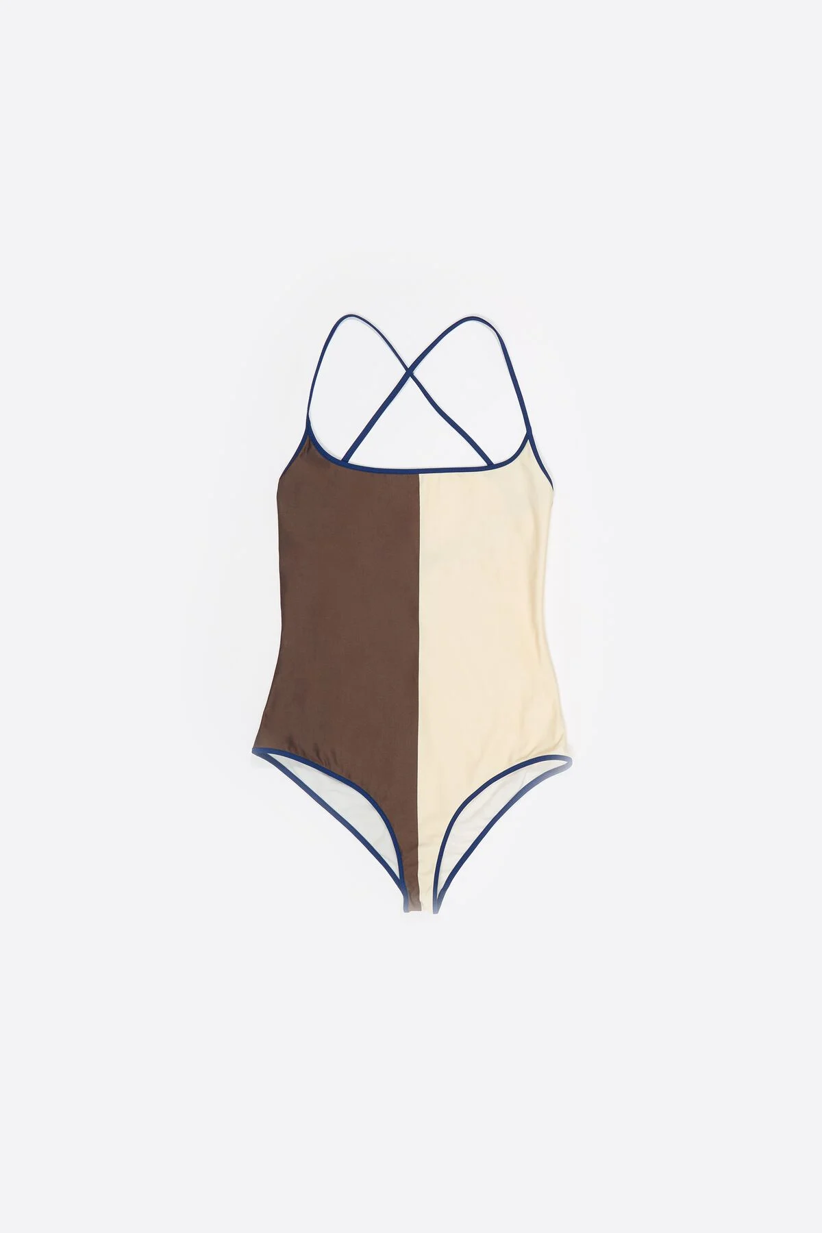 Two-tone swimsuit in chocolate and ivory