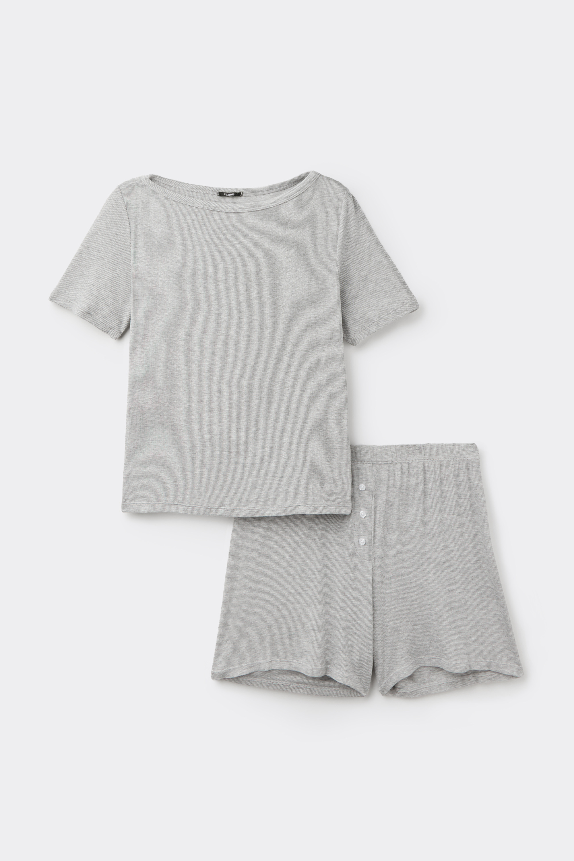 Short Ribbed Viscose Pyjamas with Boat Neck
