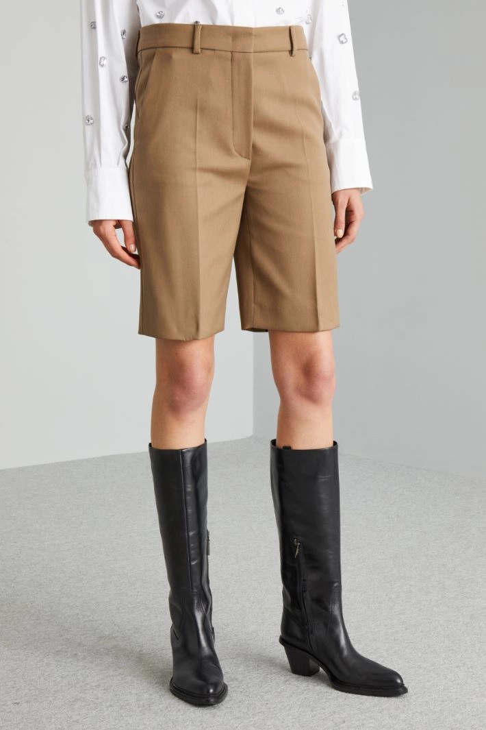 Bermuda shorts in cotton and viscose - DARK BEIGE