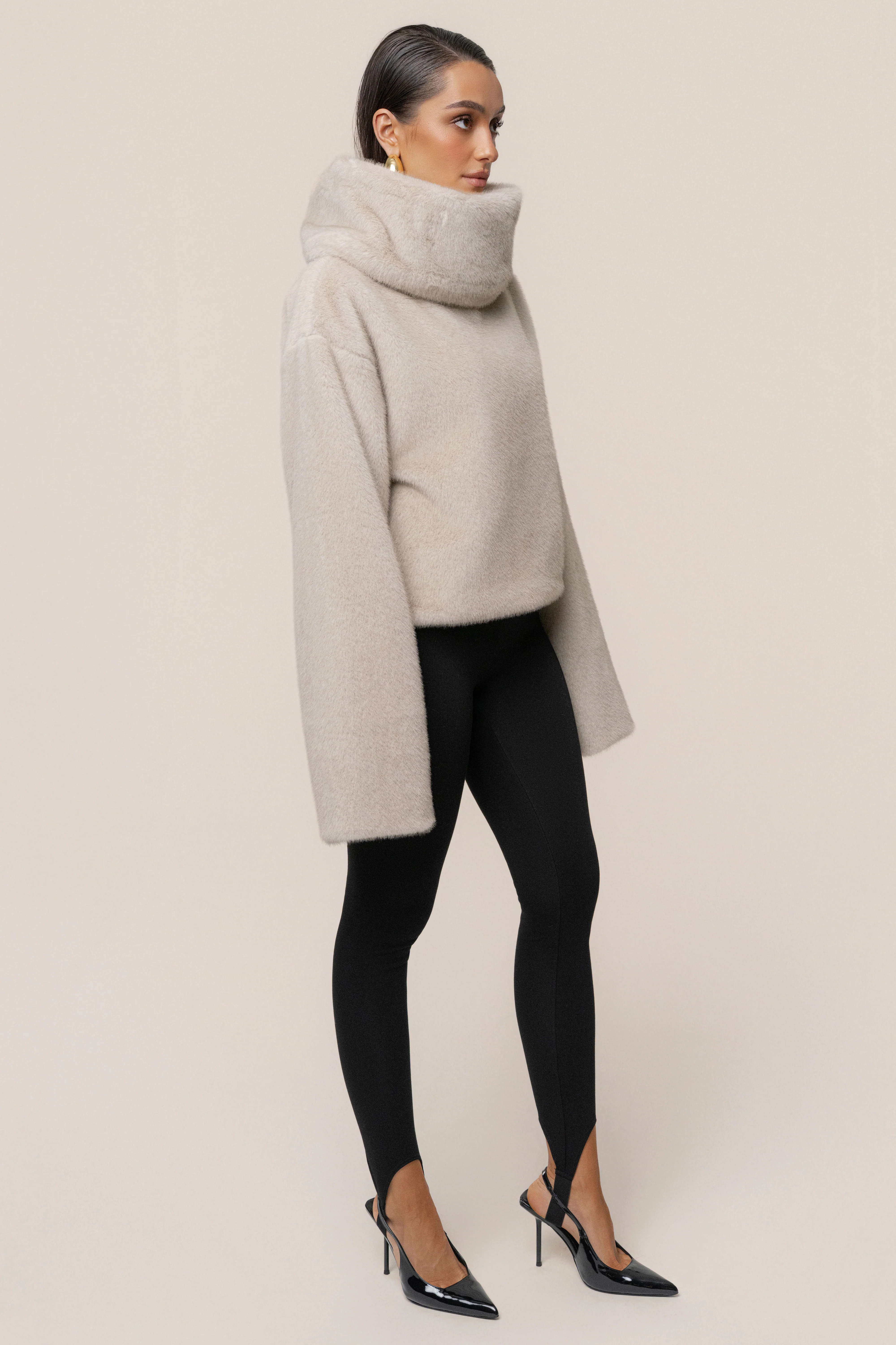 Stone Polished Faux Fur Pullover