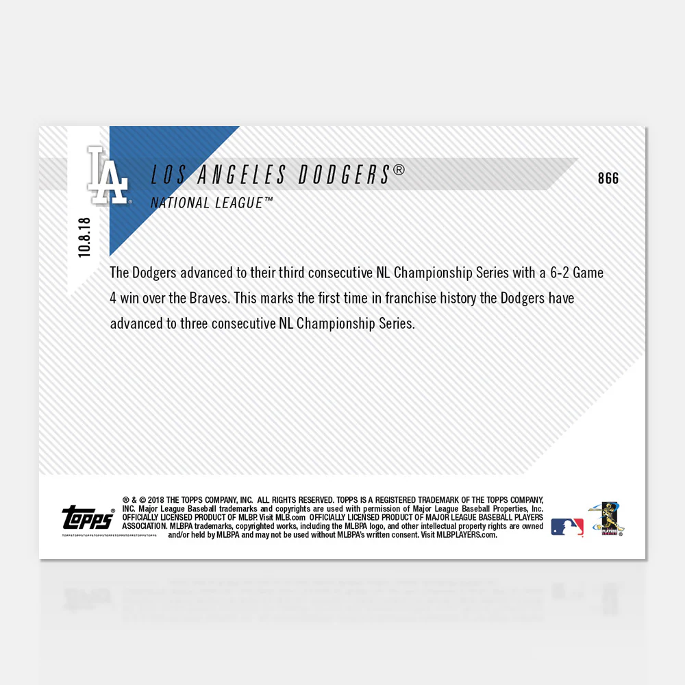 Los Angeles Dodgers - 10/08/2018 TOPPS NOW® Card 866 - Print Run: 503