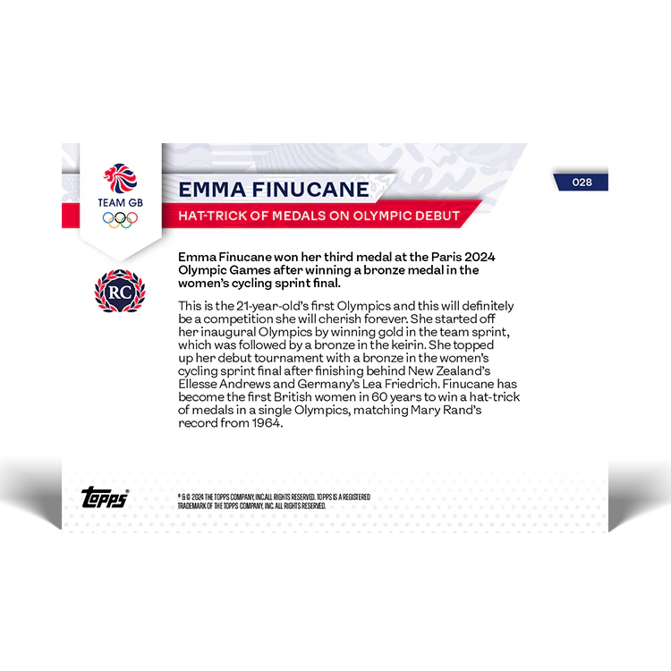 Emma Finucane - Hat-trick of medals on Olympic debut - 2024 Team GB TOPPS NOW® Card 28