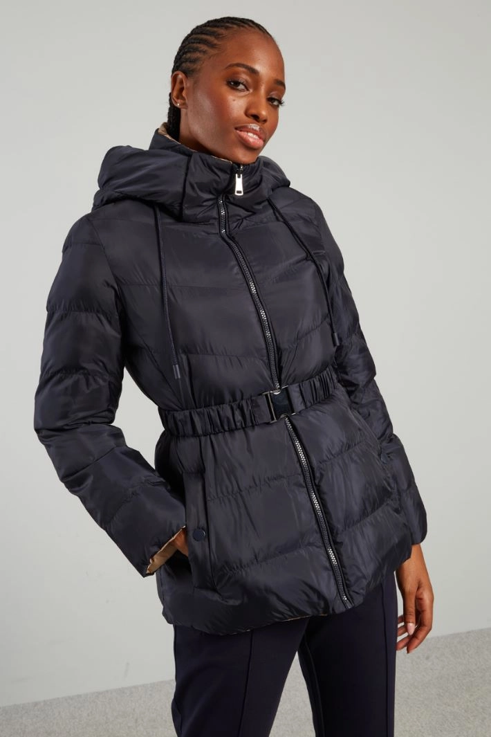 Belted down jacket - NIGHT BLUE BEIGE