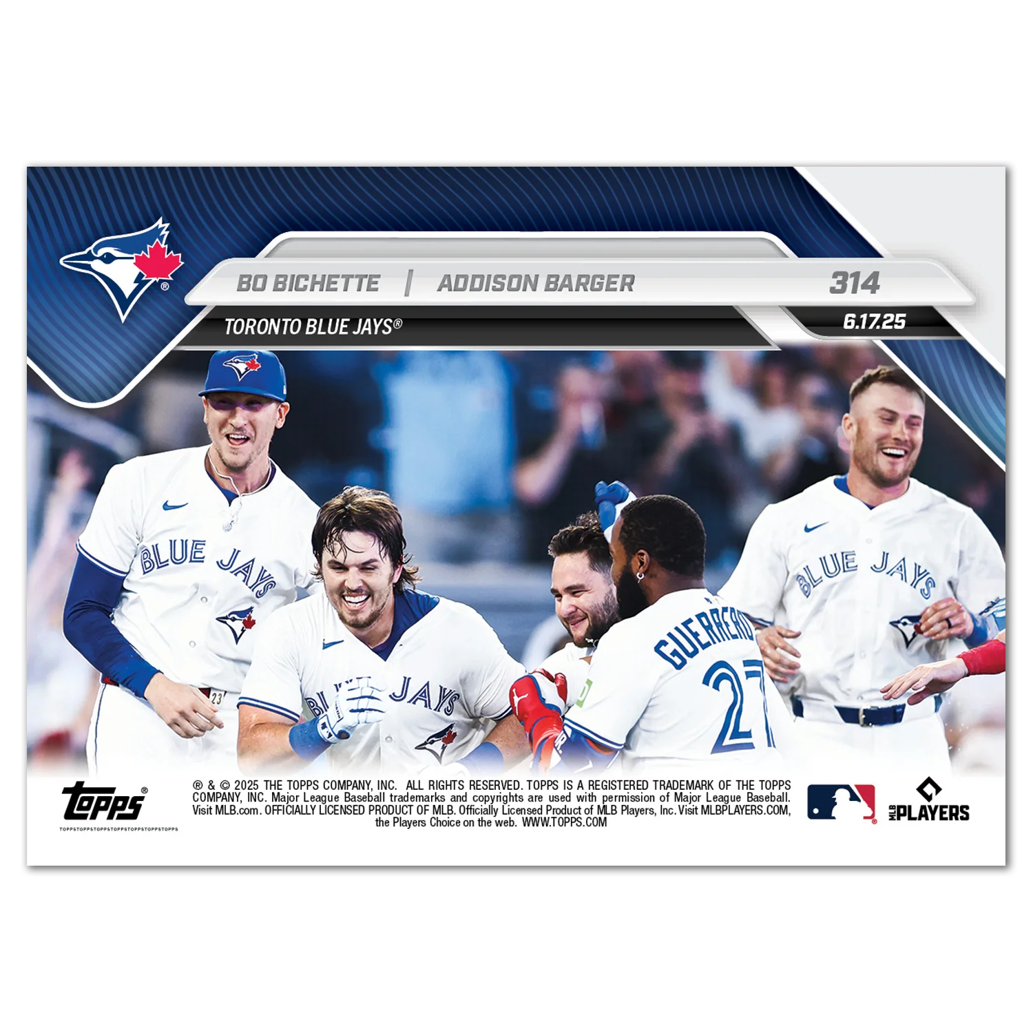 Bo Bichette / Addison Barger - 2025 MLB Topps NOW® - Card 314