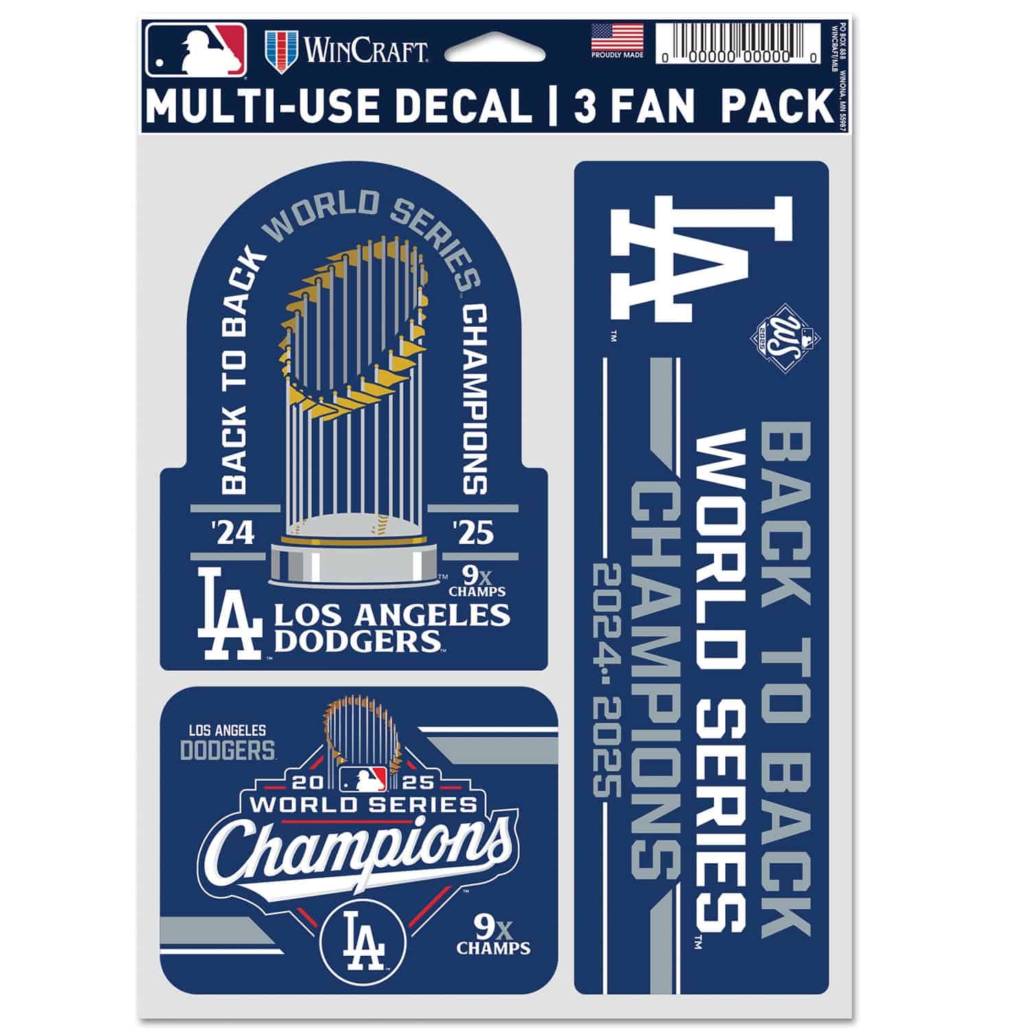 Los Angeles Dodgers 2025 World Series Champions Decals Set (3 Pcs.)