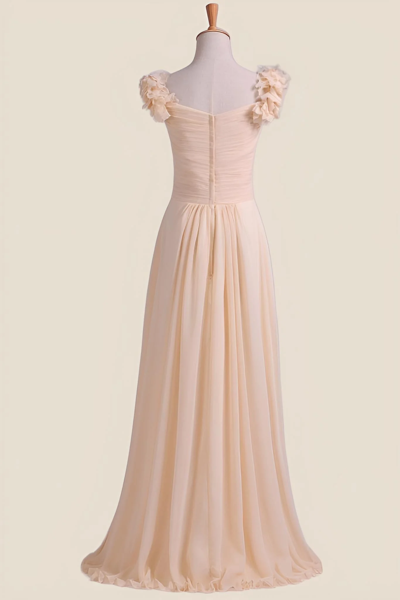 Champagne Pleated Chiffon A-line Long Bridesmaid Dress