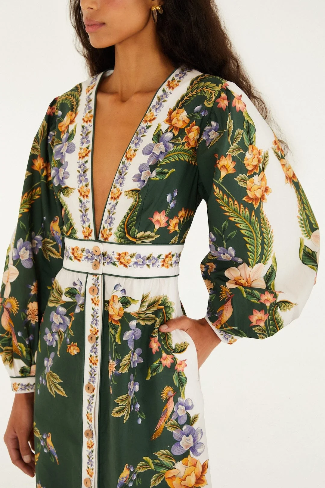 Green Nature V Neck Buttoned Maxi Dress