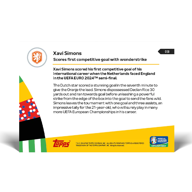 Xavi Simons - Scores first goal with wonderstrike - EURO 2024 TOPPS NOW® Card 58