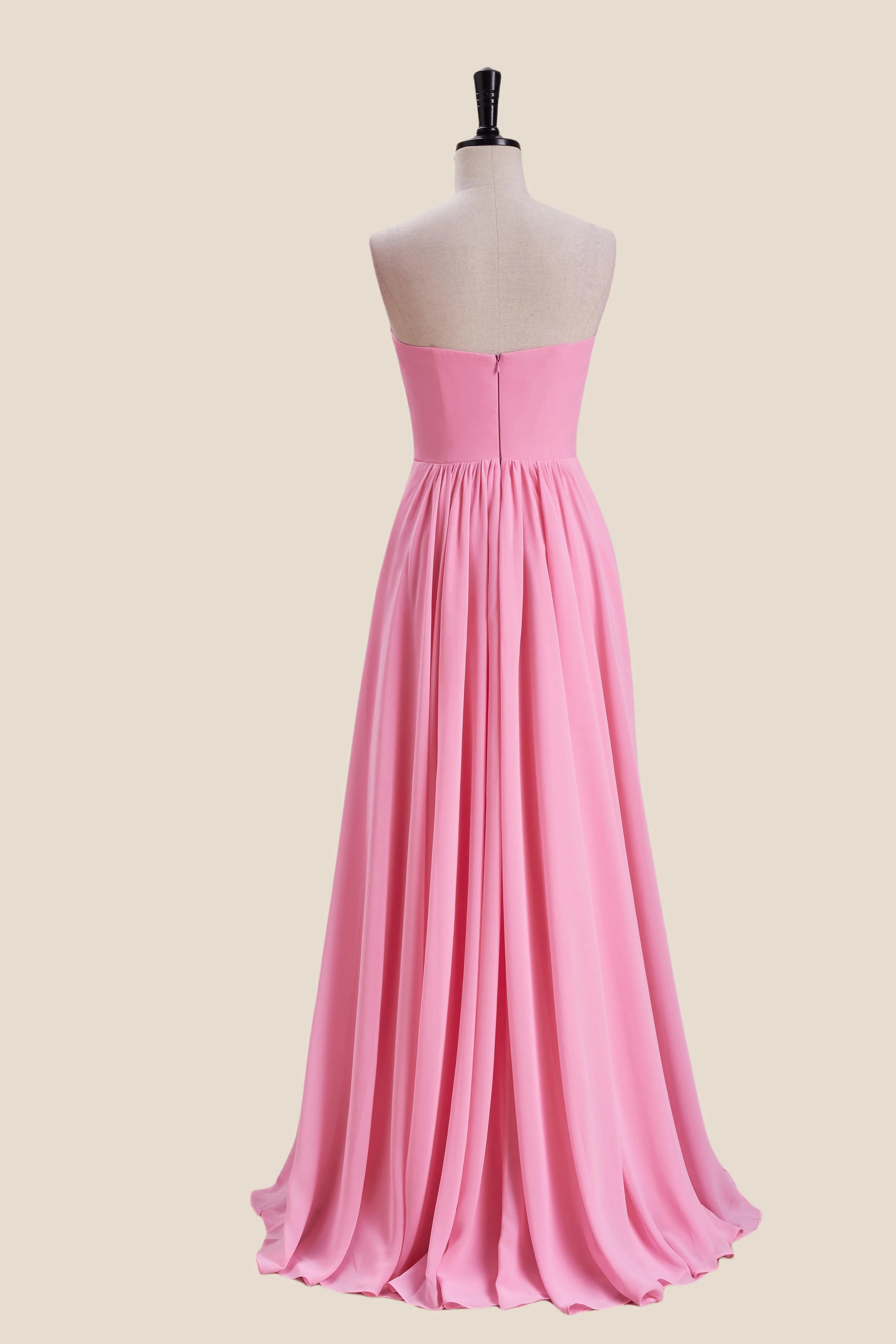 Strapless Pink Bow Front A-line Long Dress