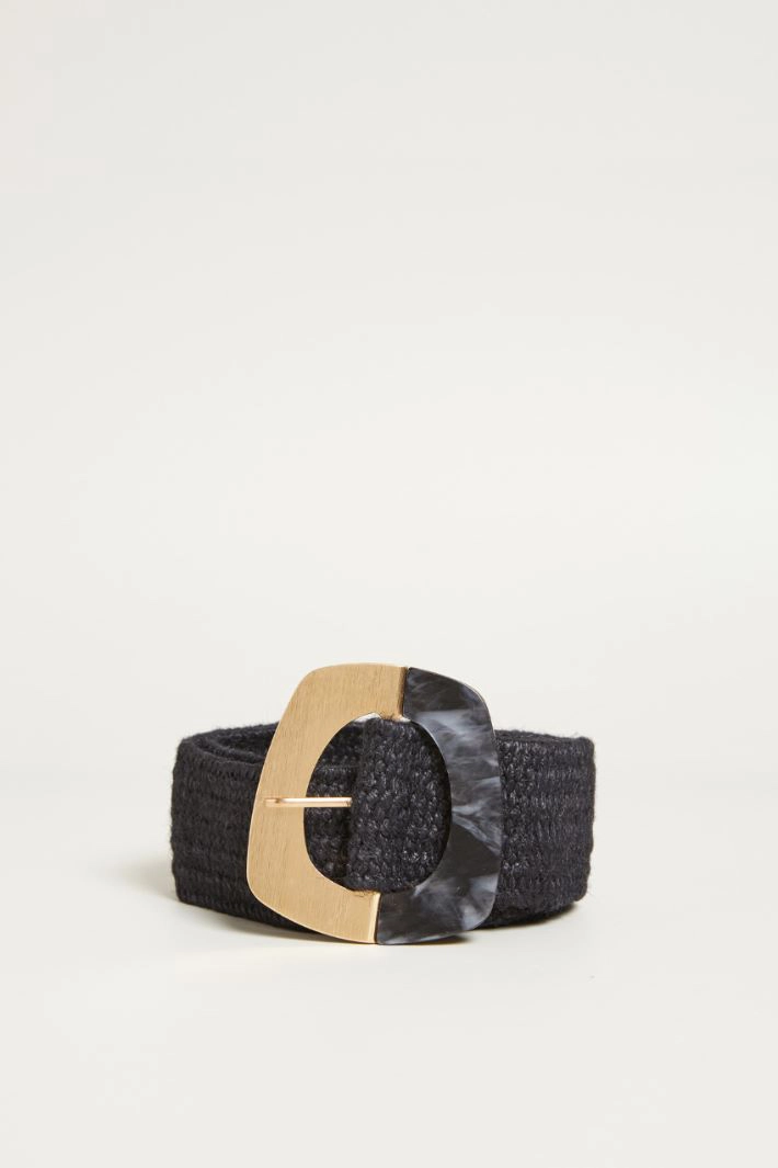 Raffia-effect belt - BLACK