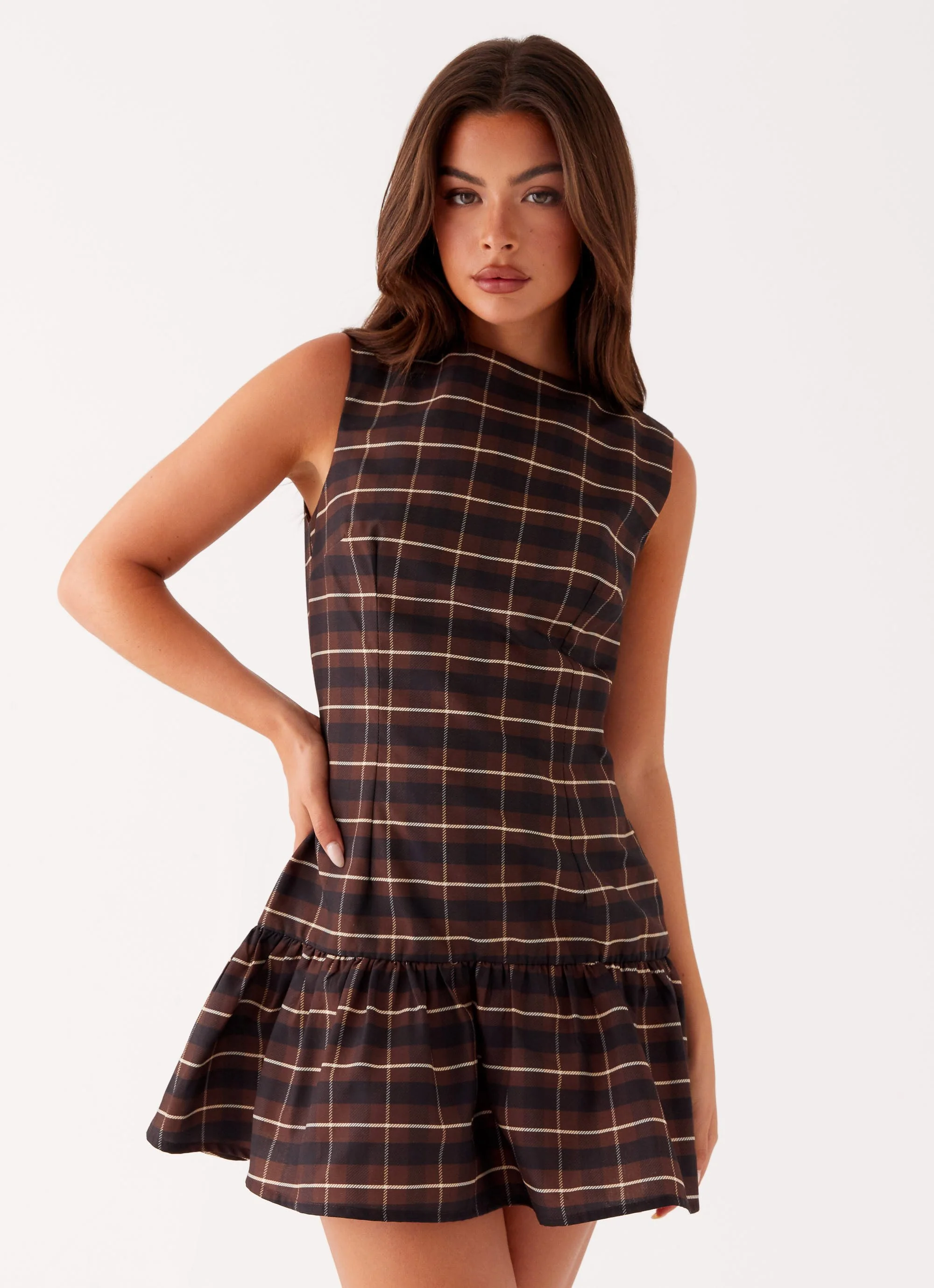Arizona Mini Dress - Brown Black Check