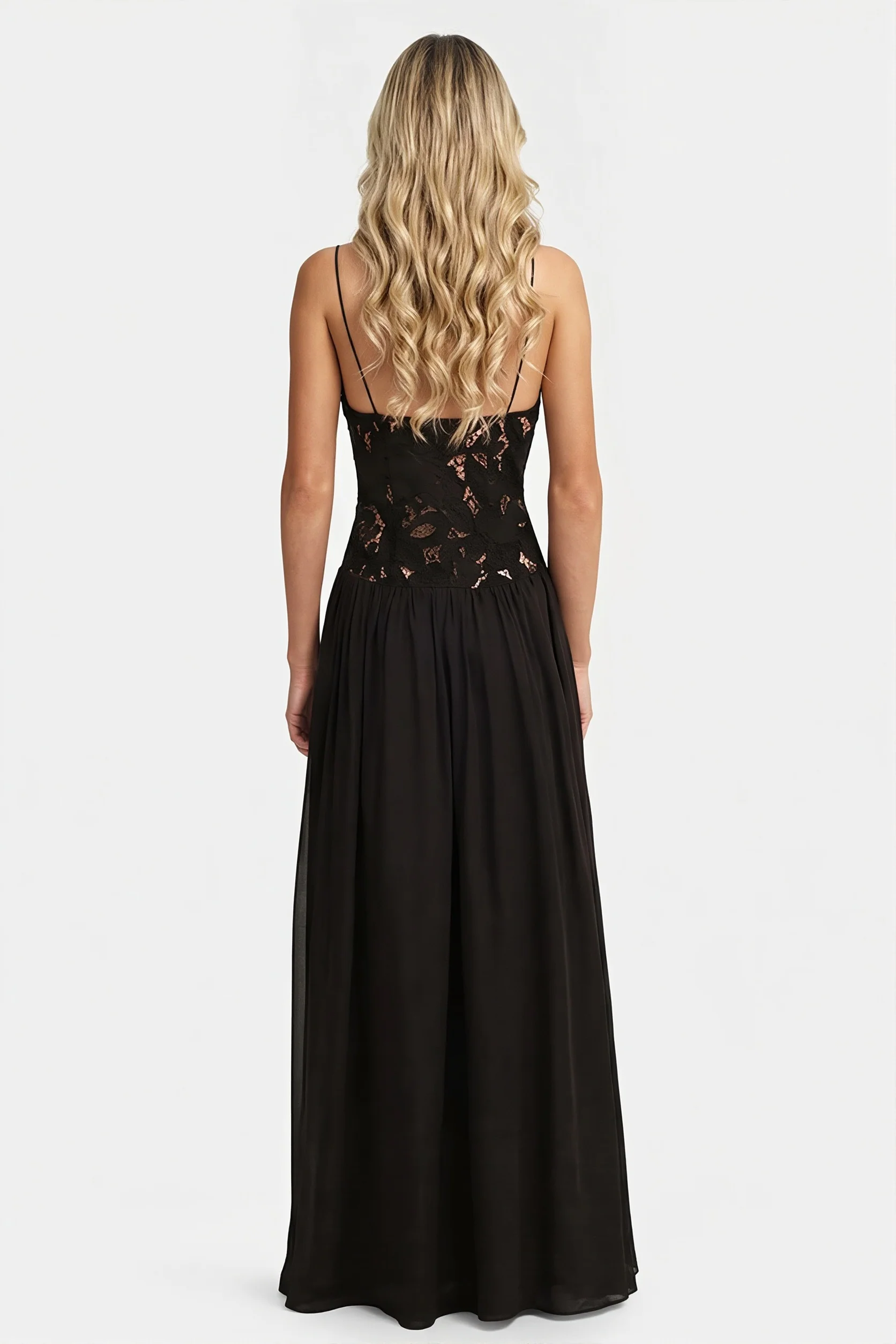 Elegant Lace Hollow Splice Chiffon Dress
