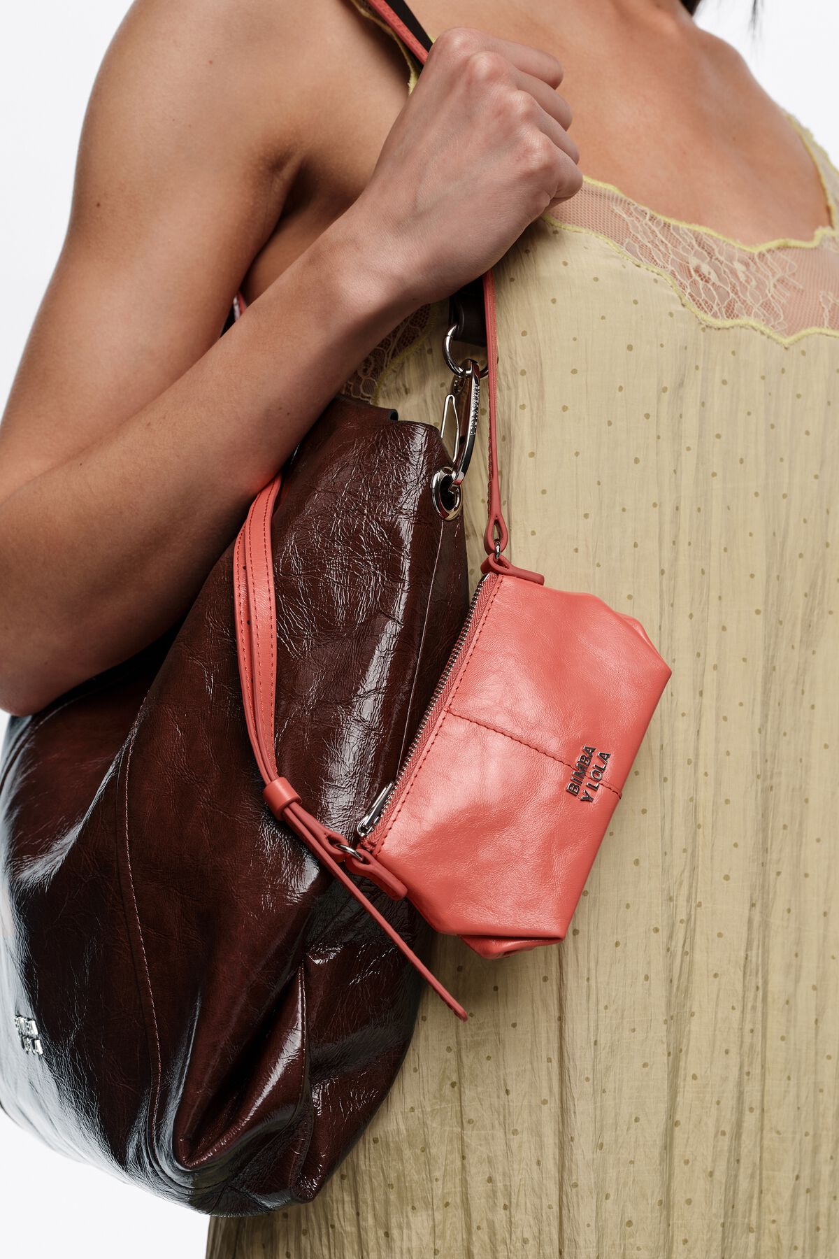 Coral micro leather crossbody bag