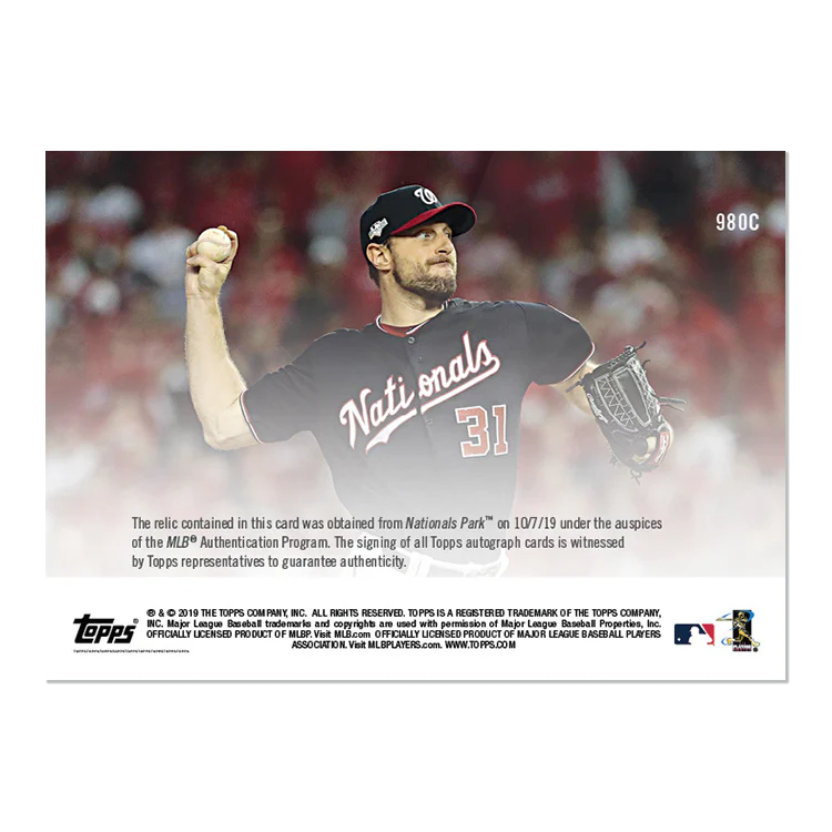 On-Card Auto Relic # to 10 - Max Scherzer - MLB TOPPS NOW® Card 980C