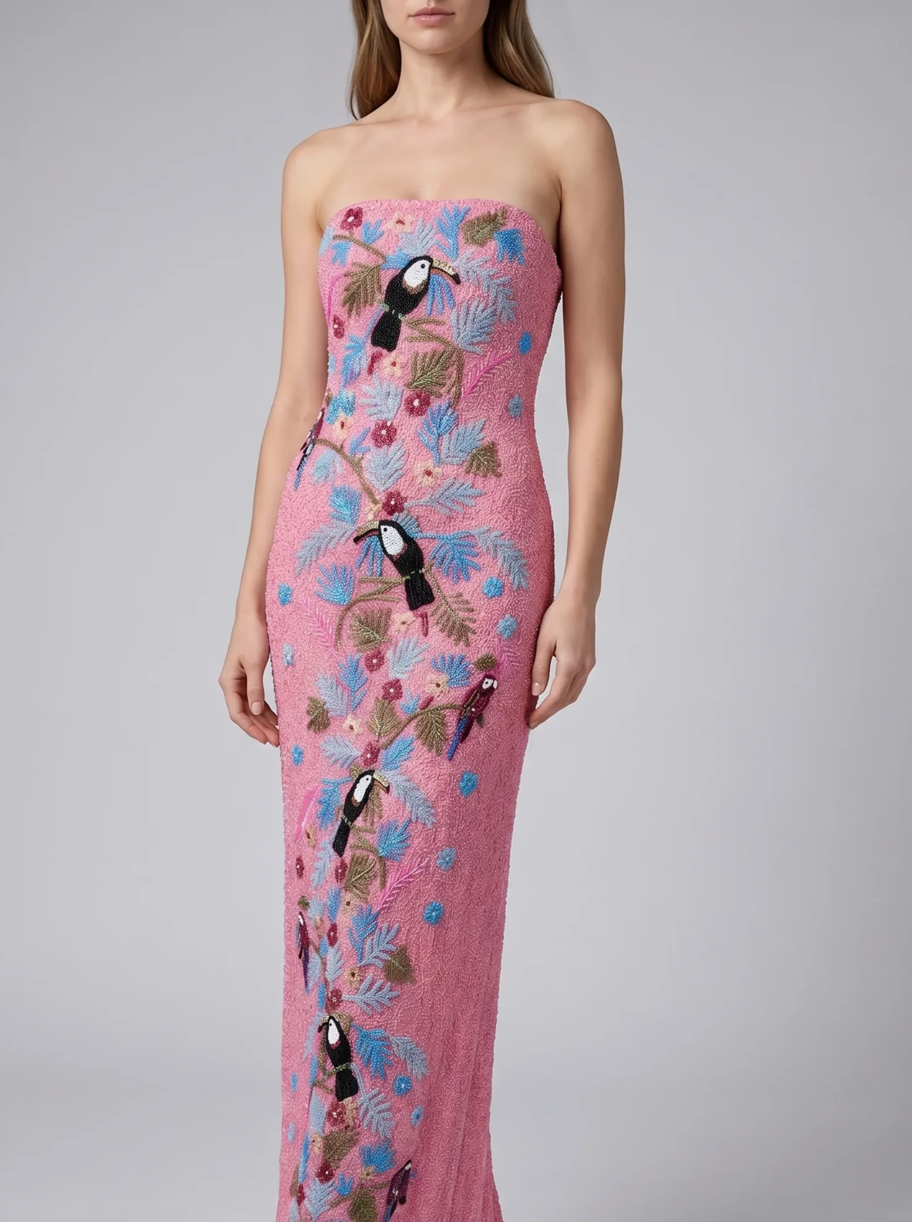 Aya Fully Beaded Pink Maxi Dress