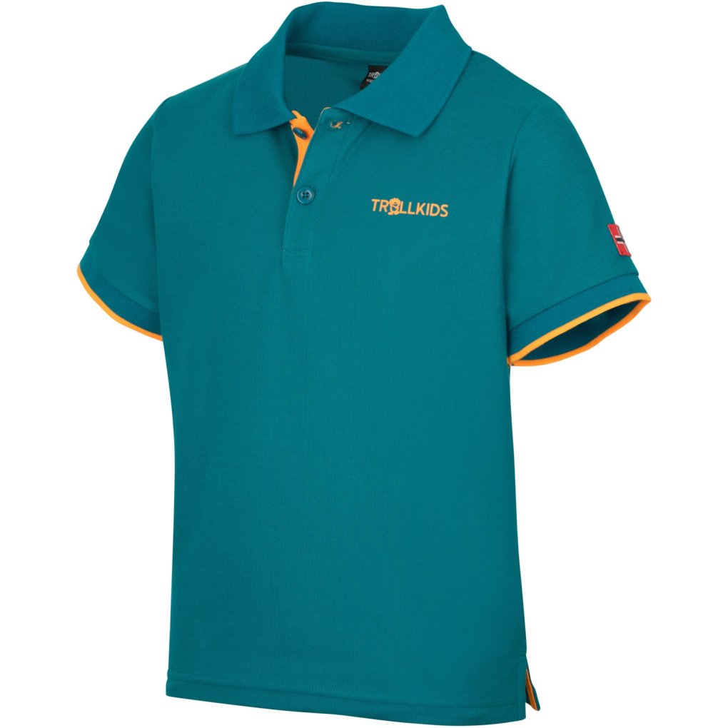 Trollkids Bergen XT Poloshirt Kids - Lagoon Green/Sahara Sunset