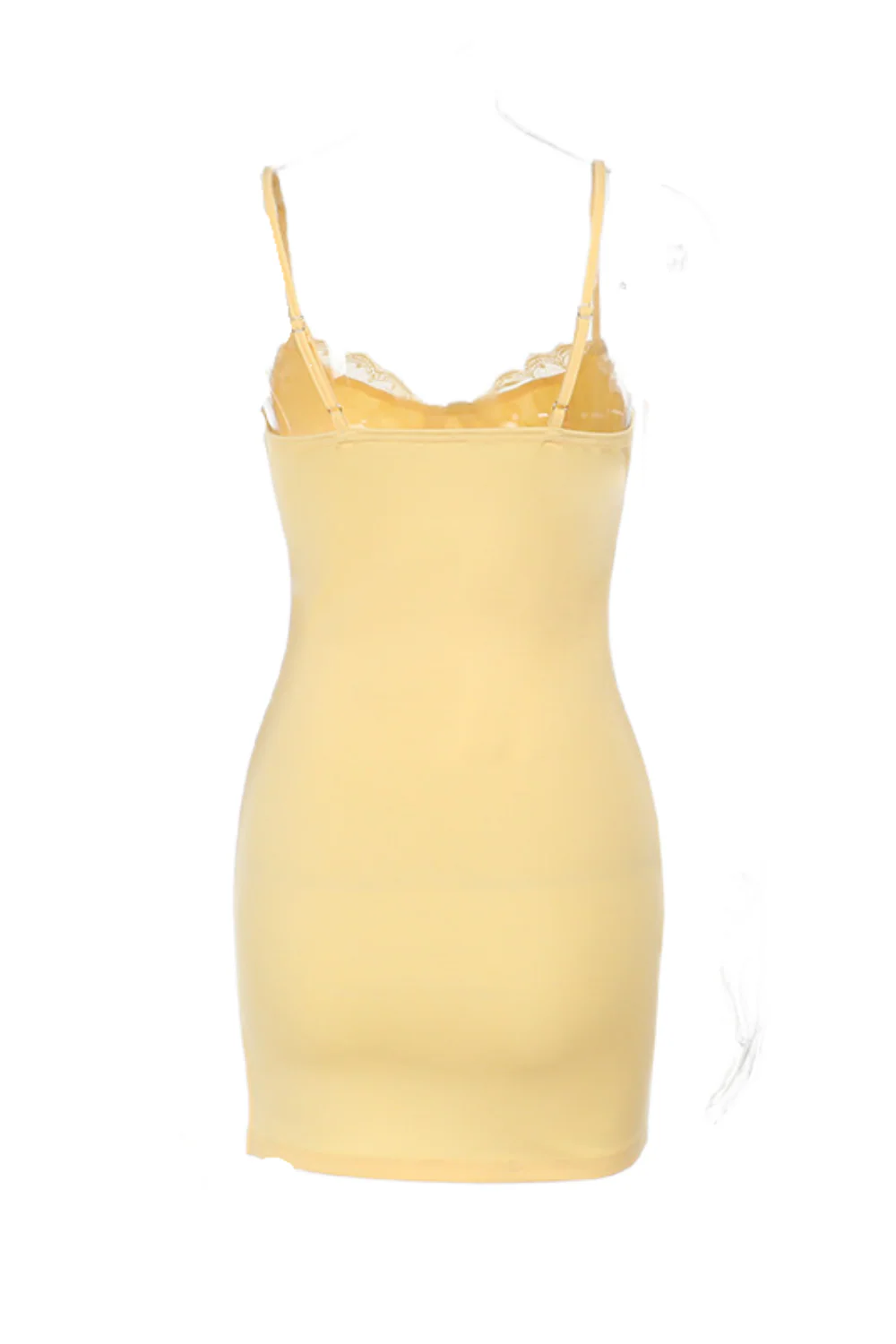 Yellow Spaghetti Strap Fitted Lace Applique Party Dress