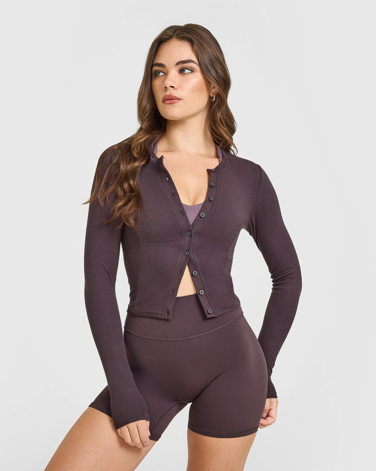 Mellow™ Rib Mid Long Sleeve Cardigan | Umber Brown