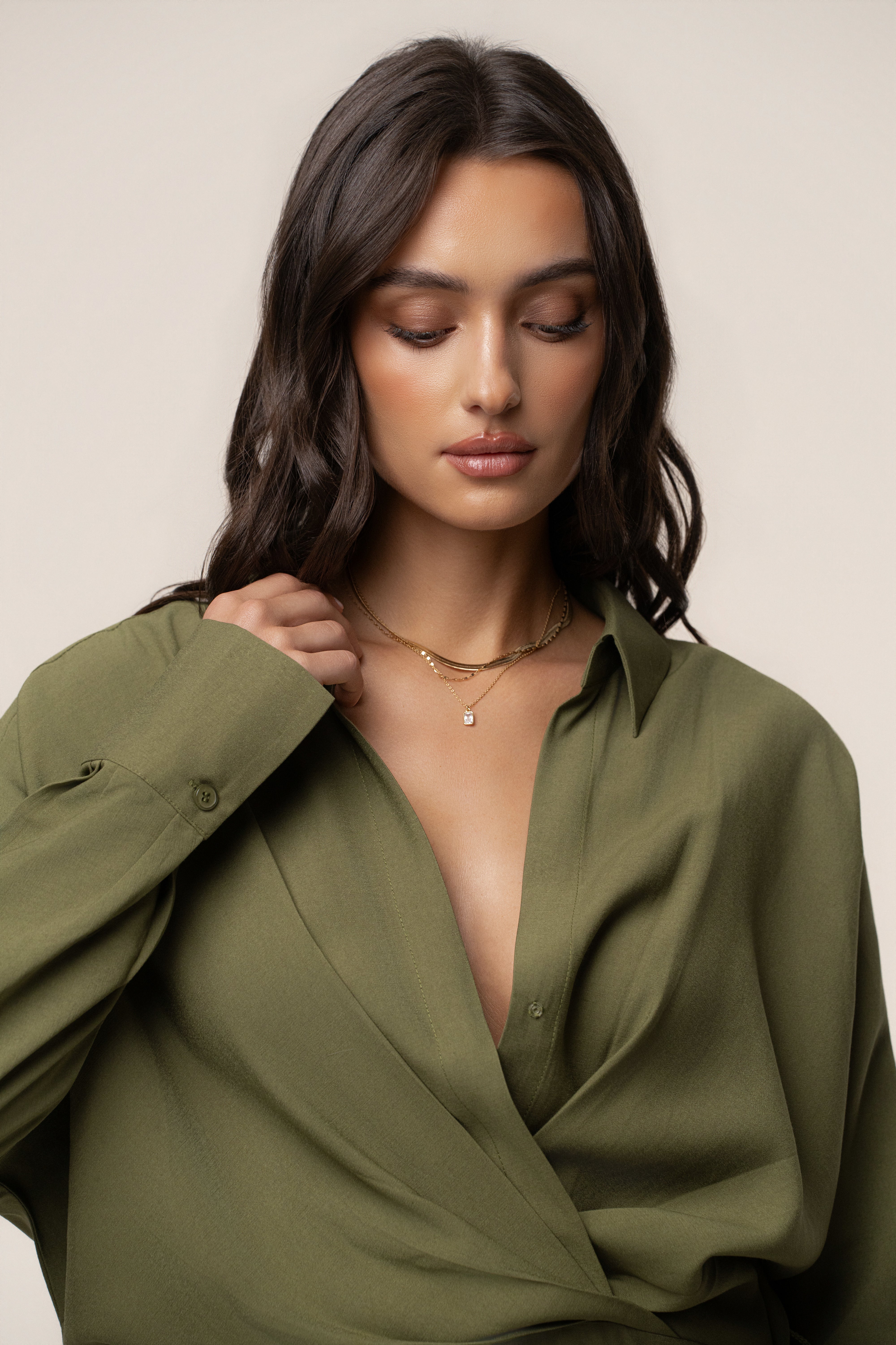 Olive Skyline Wrap Midi Dress